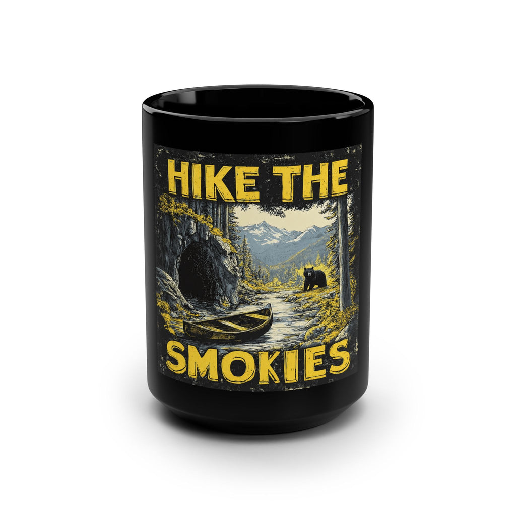 Hike the Smokies 15oz Black Mug — Scenic Mountain & Canoe Coffee Cup