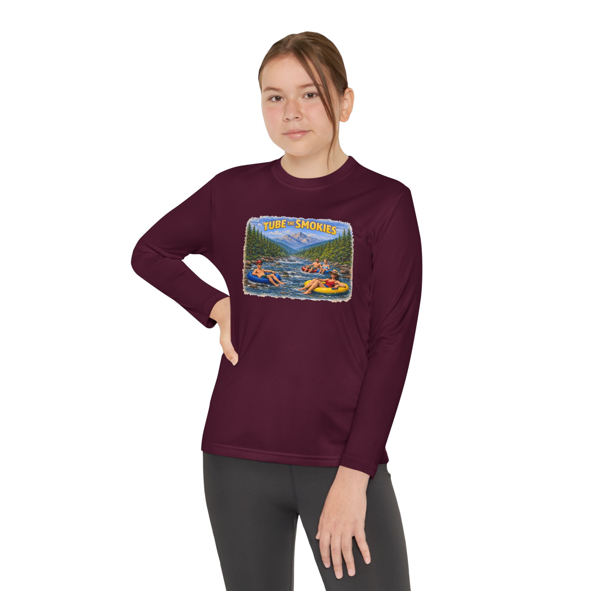 Youth Long Sleeve Tee — Tube the Smokies River Tubing Graphic