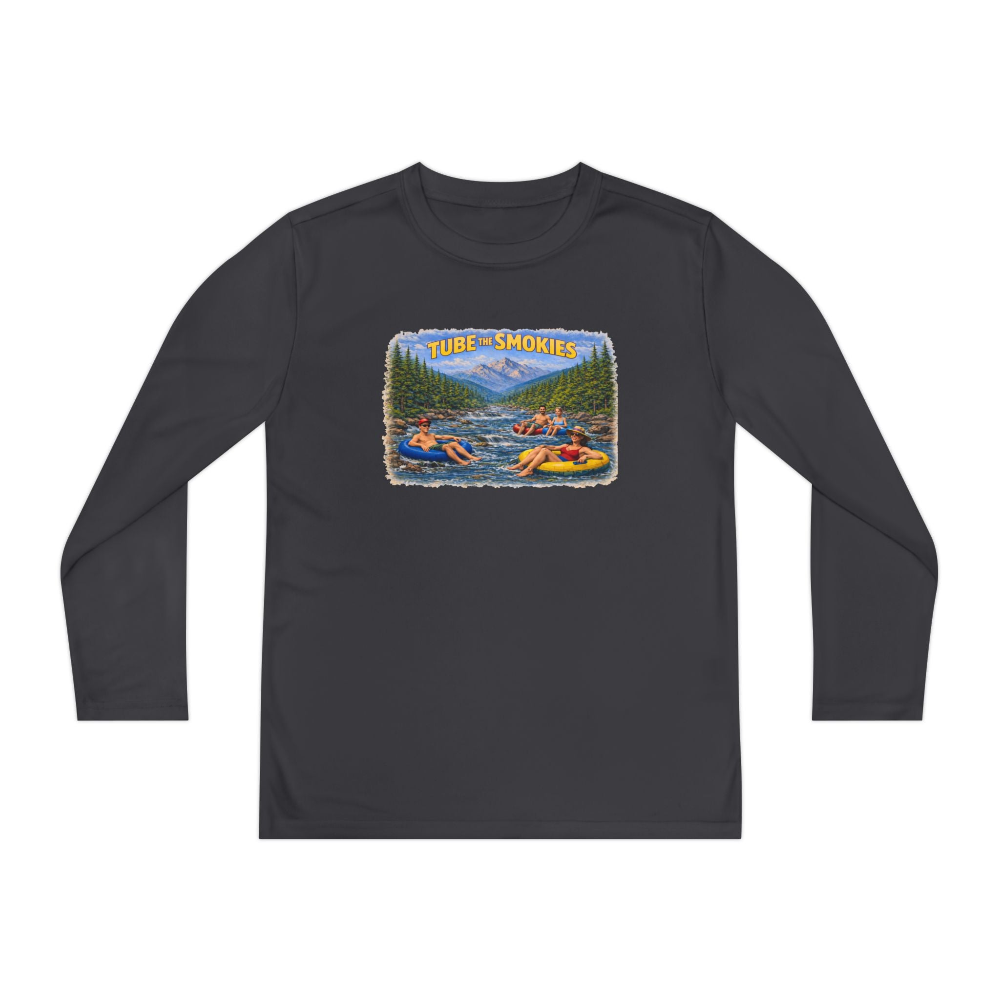 Youth Long Sleeve Tee — Tube the Smokies River Tubing Graphic