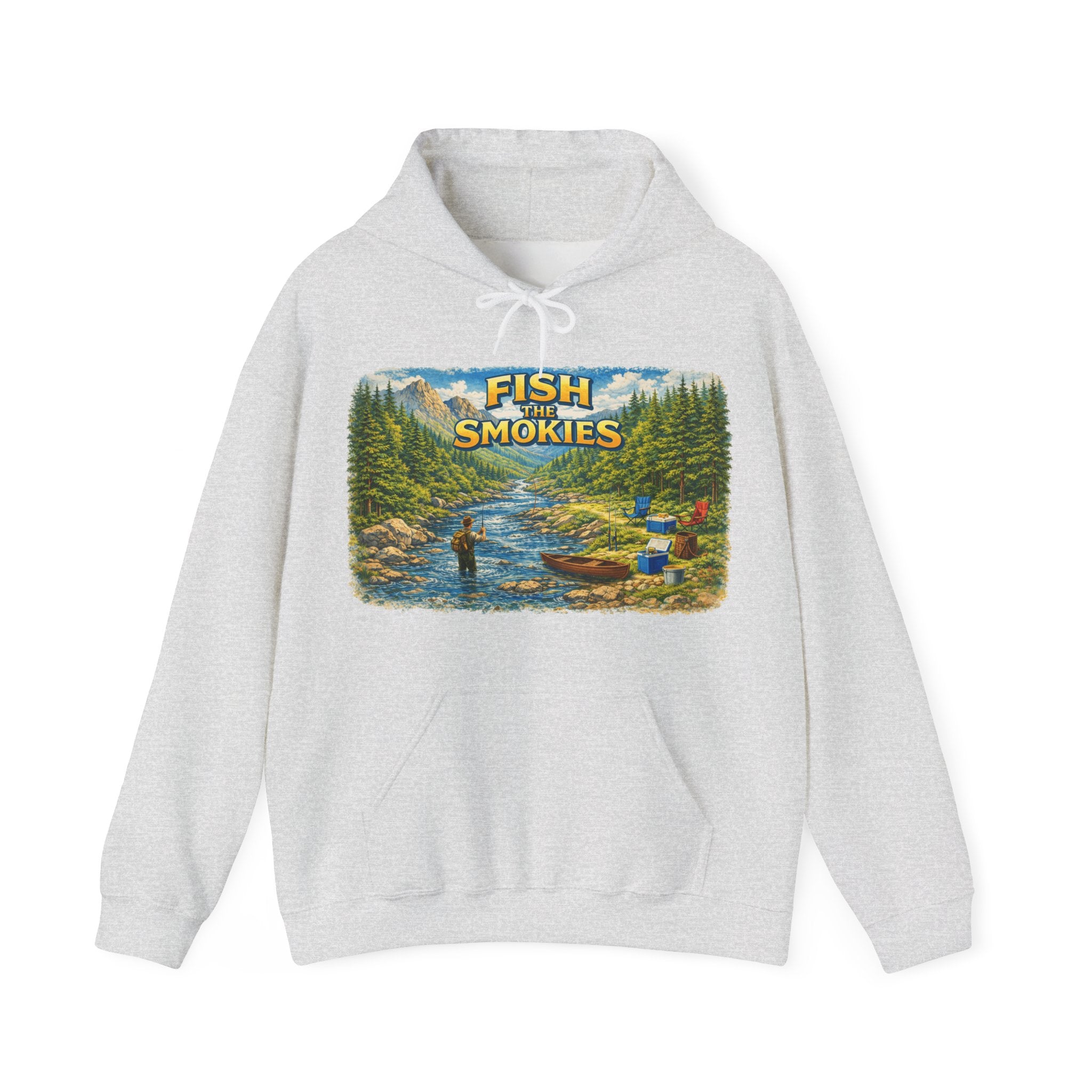 Fish Smokies Fishing Unisex Hoodie - Smoky Mountains River Scene Sweatshirt