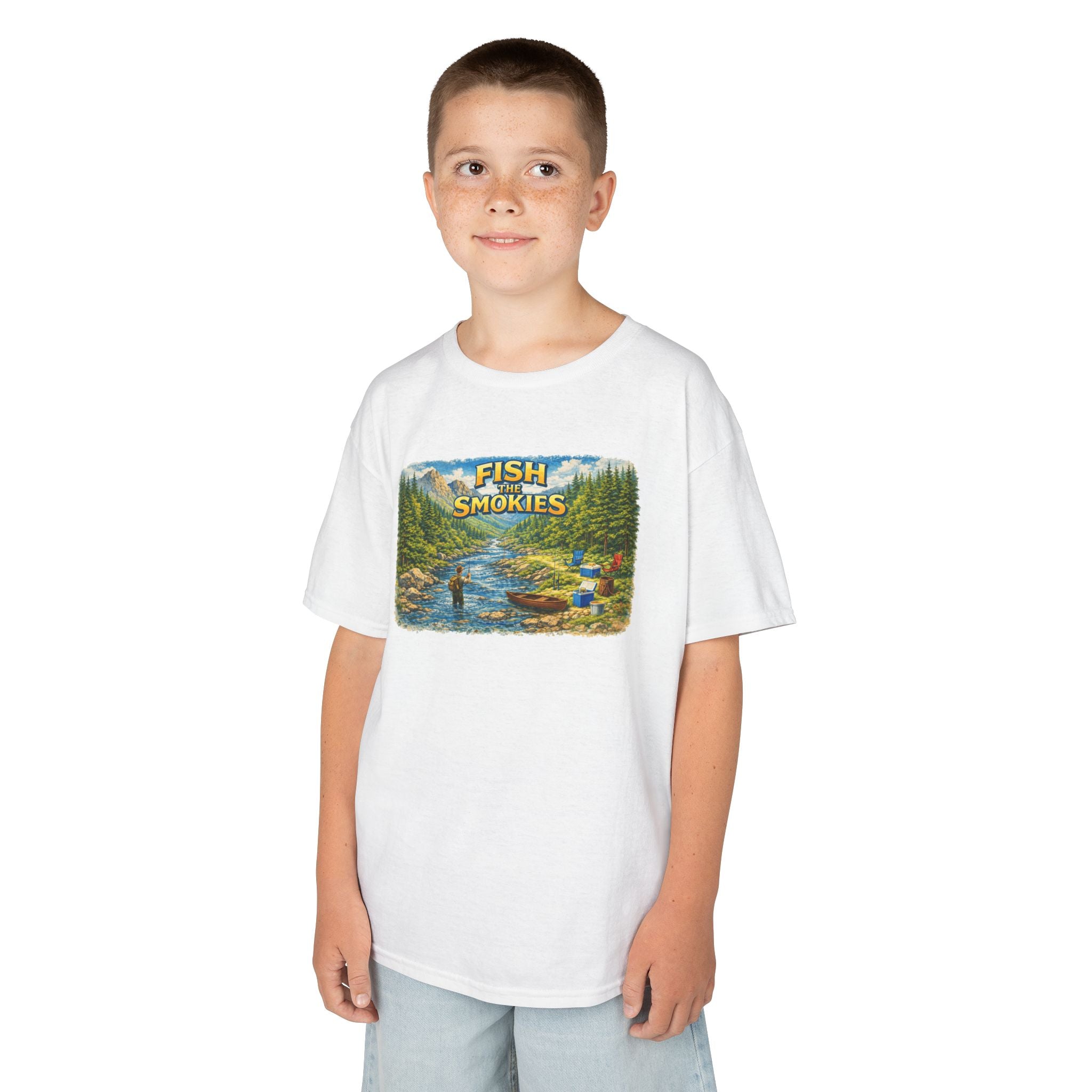Kids T-Shirt - 'Fish The Smokies' River Fishing Graphic Tee for Outdoorsy Kids