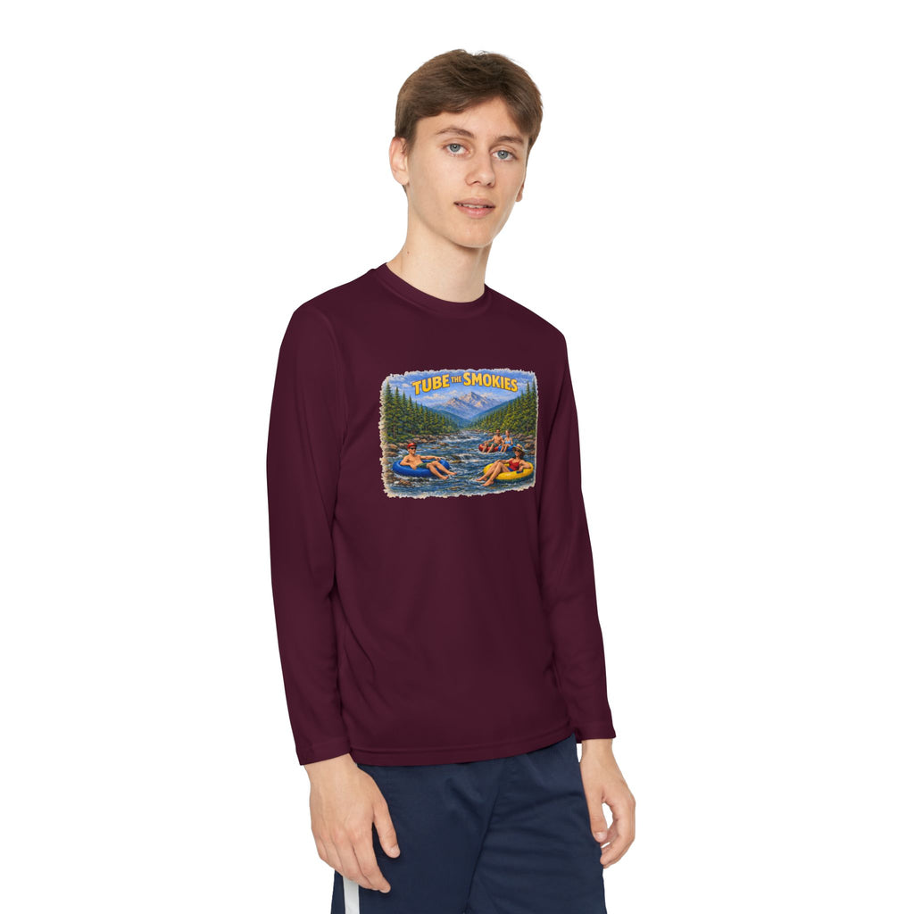 Youth Long Sleeve Tee — Tube the Smokies River Tubing Graphic