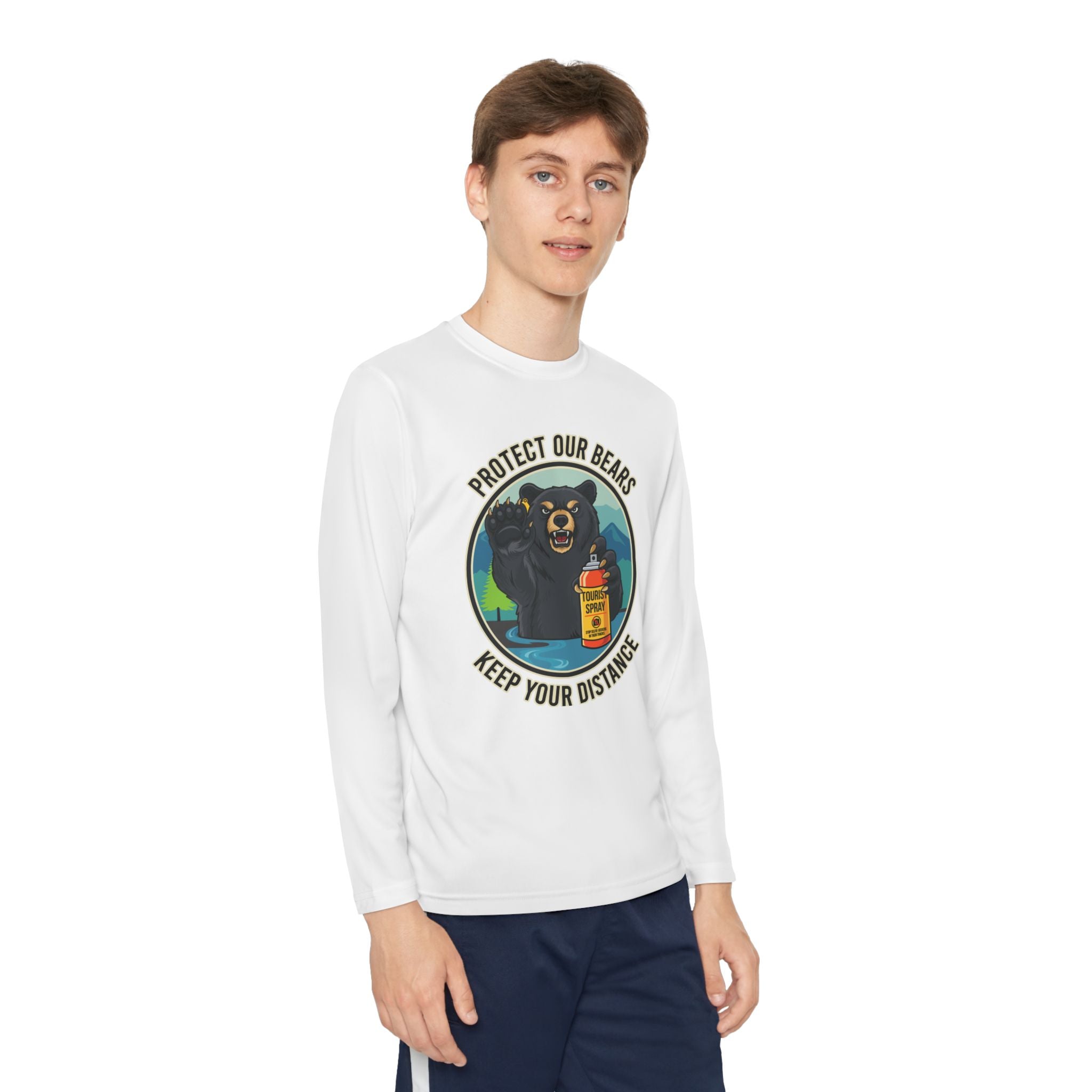 Youth Long Sleeve Tee — "Protect Our Bears, Keep Your Distance" Wildlife Conservation Shirt