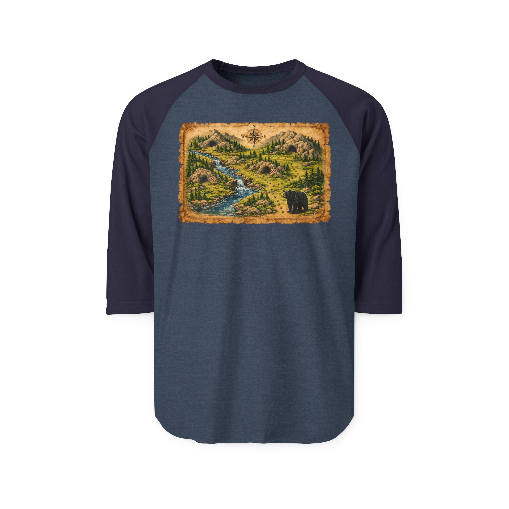 Bear Cave Treasure Map - Unisex Raglan Shirt