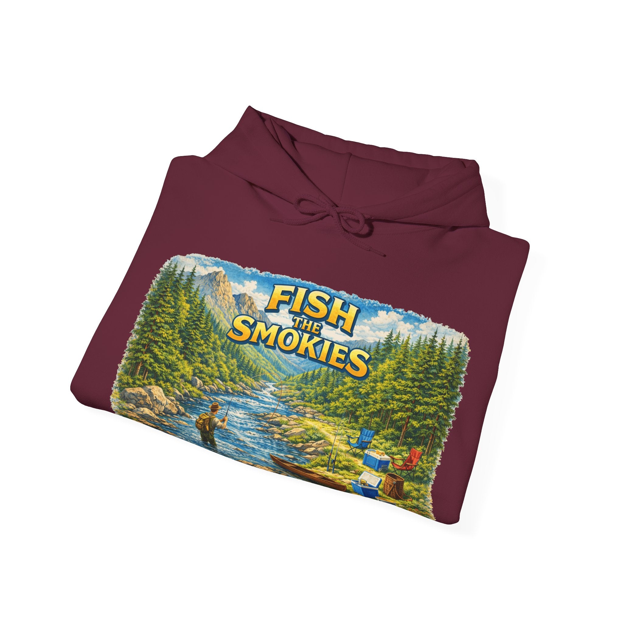 Fish Smokies Fishing Unisex Hoodie - Smoky Mountains River Scene Sweatshirt