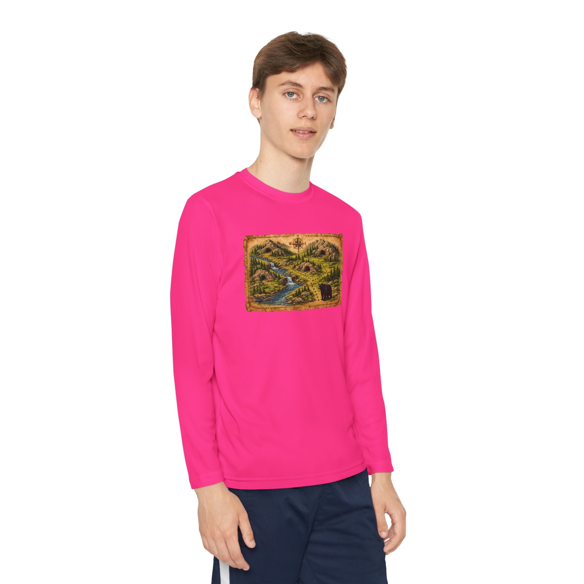 Youth Long Sleeve Tee — Bear Cave Treasure Map