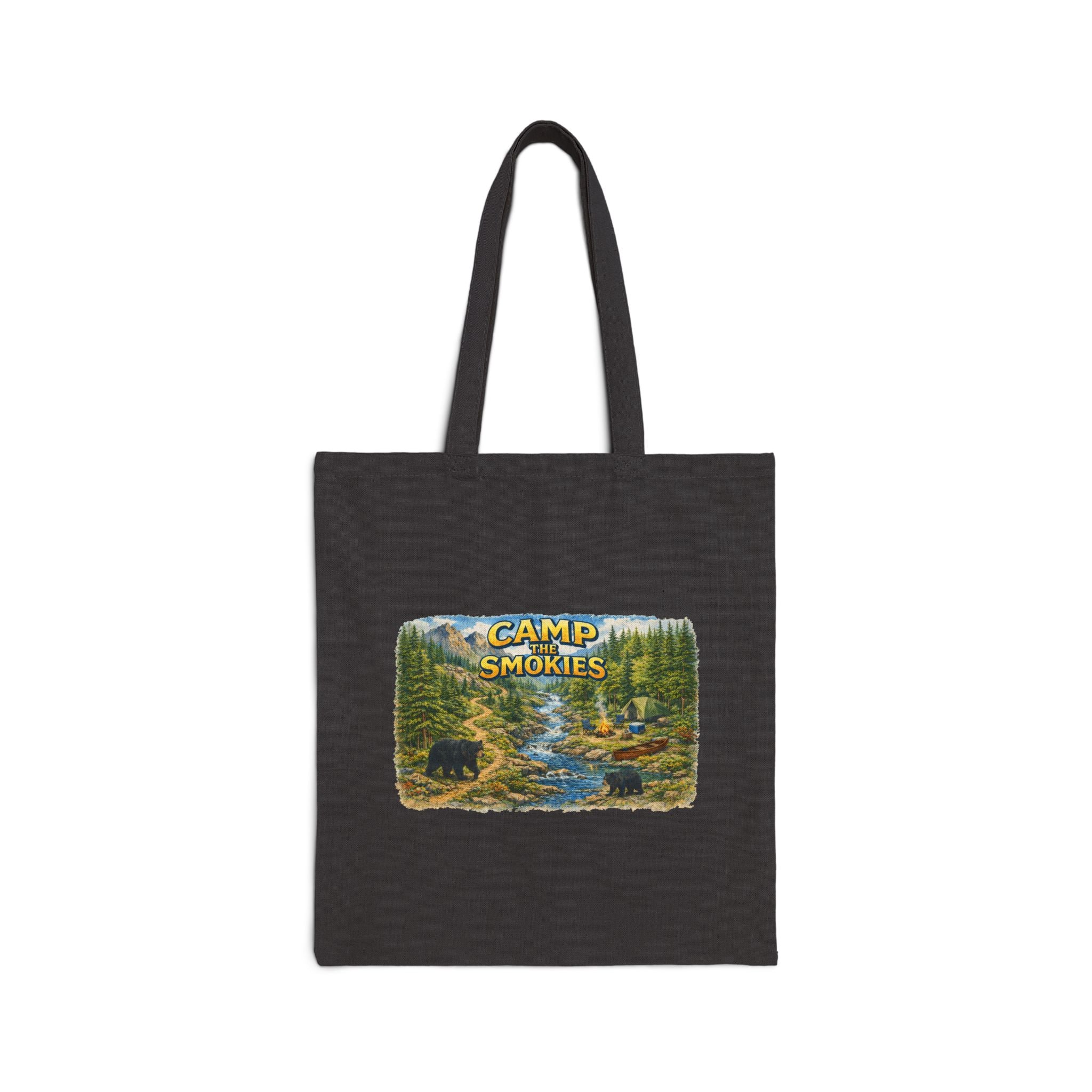 Camp The Smokies Canvas Tote Bag — Rustic Camping Bear Nature Design
