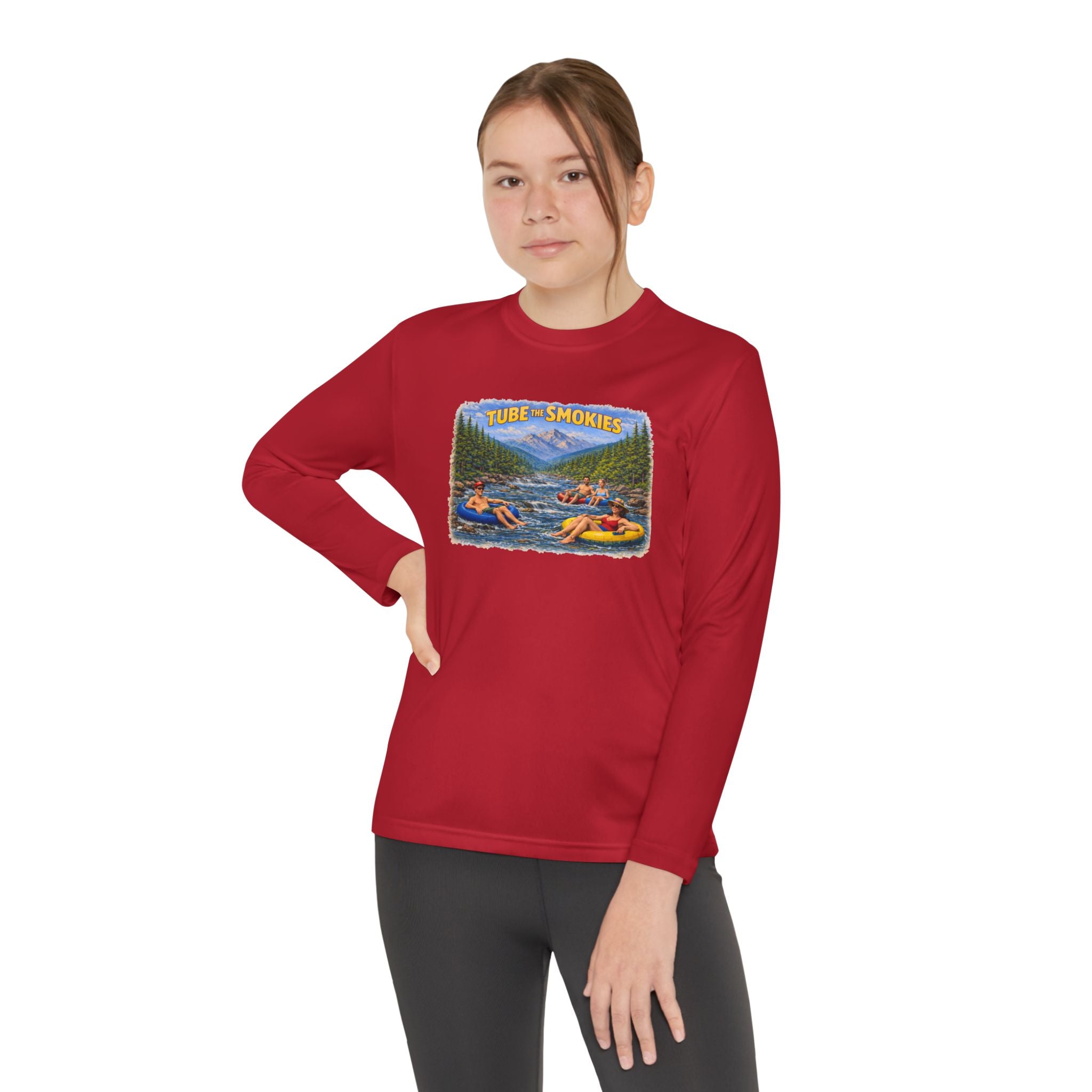 Youth Long Sleeve Tee — Tube the Smokies River Tubing Graphic