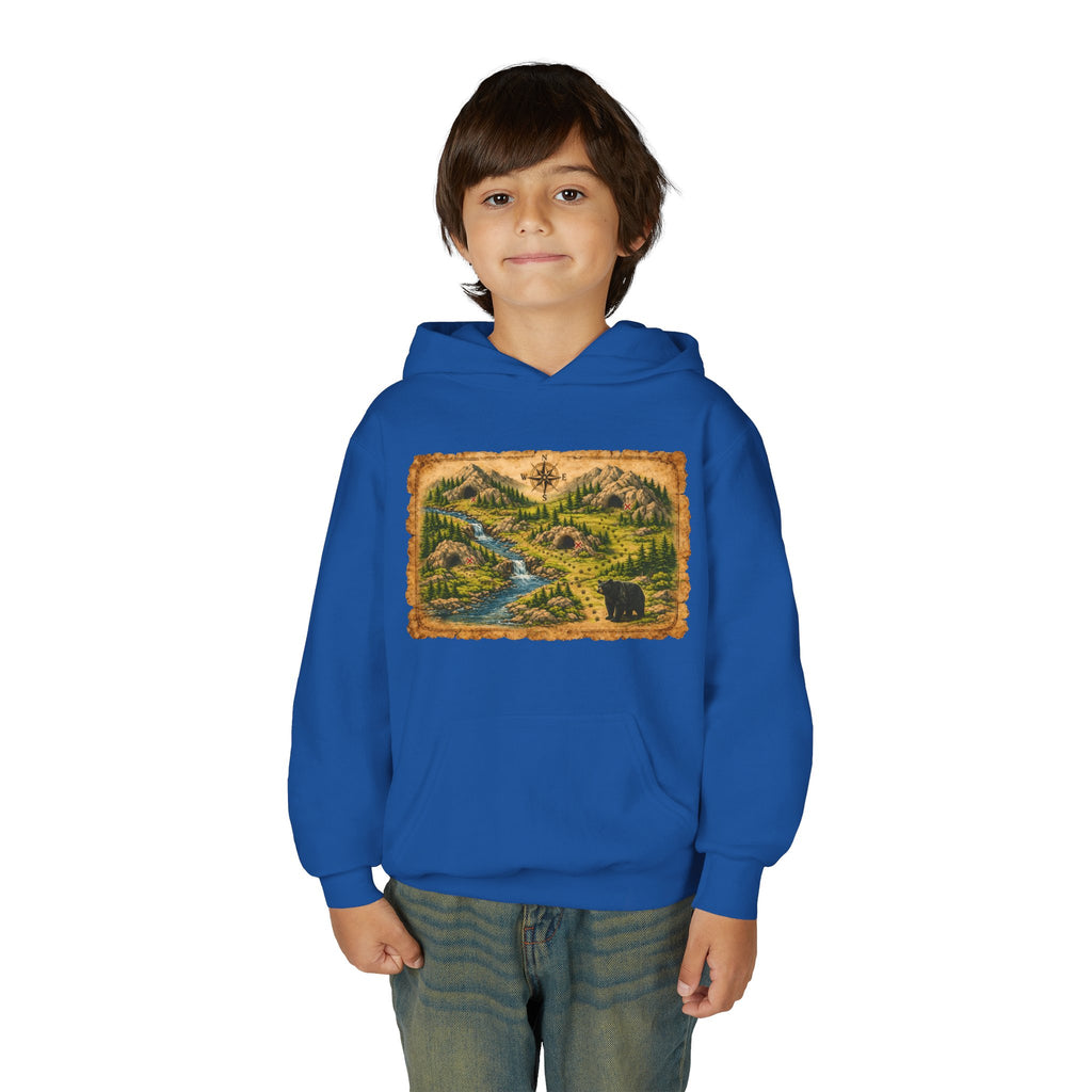 Youth Hoodie with Rustic Wilderness Map Graphic