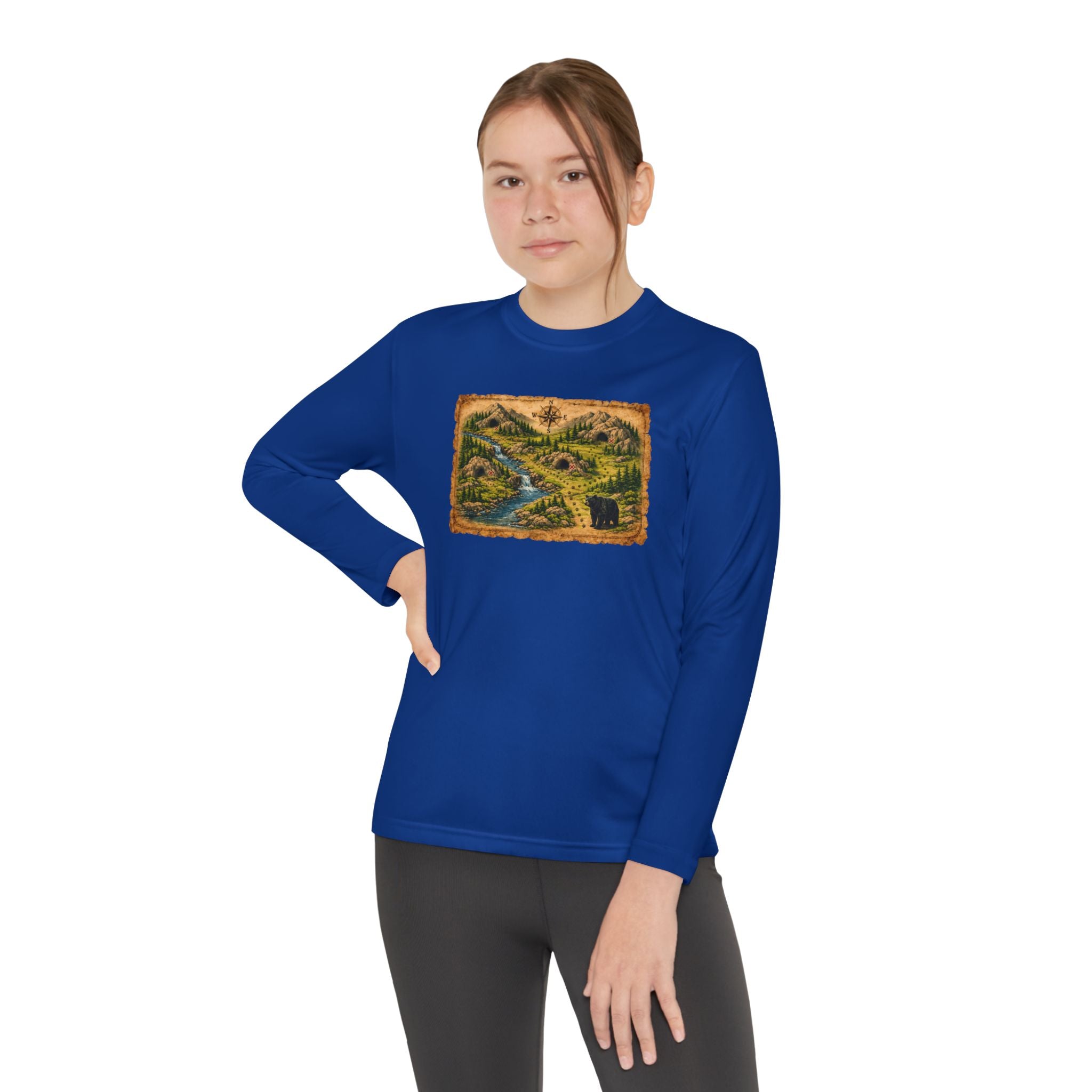 Youth Long Sleeve Tee — Bear Cave Treasure Map
