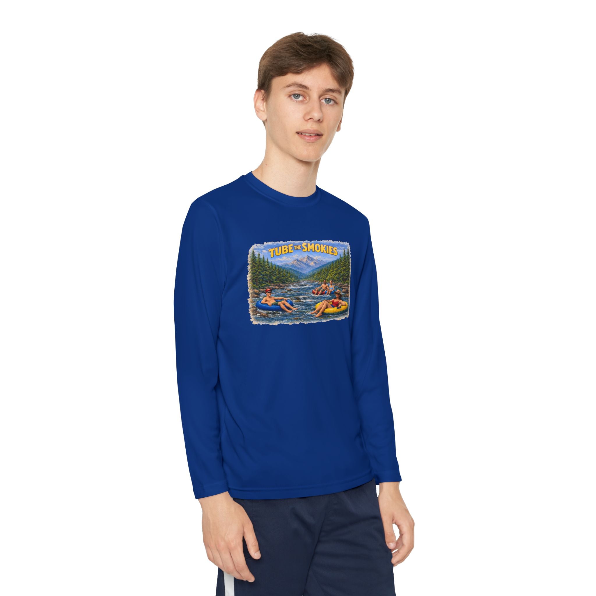 Youth Long Sleeve Tee — Tube the Smokies River Tubing Graphic