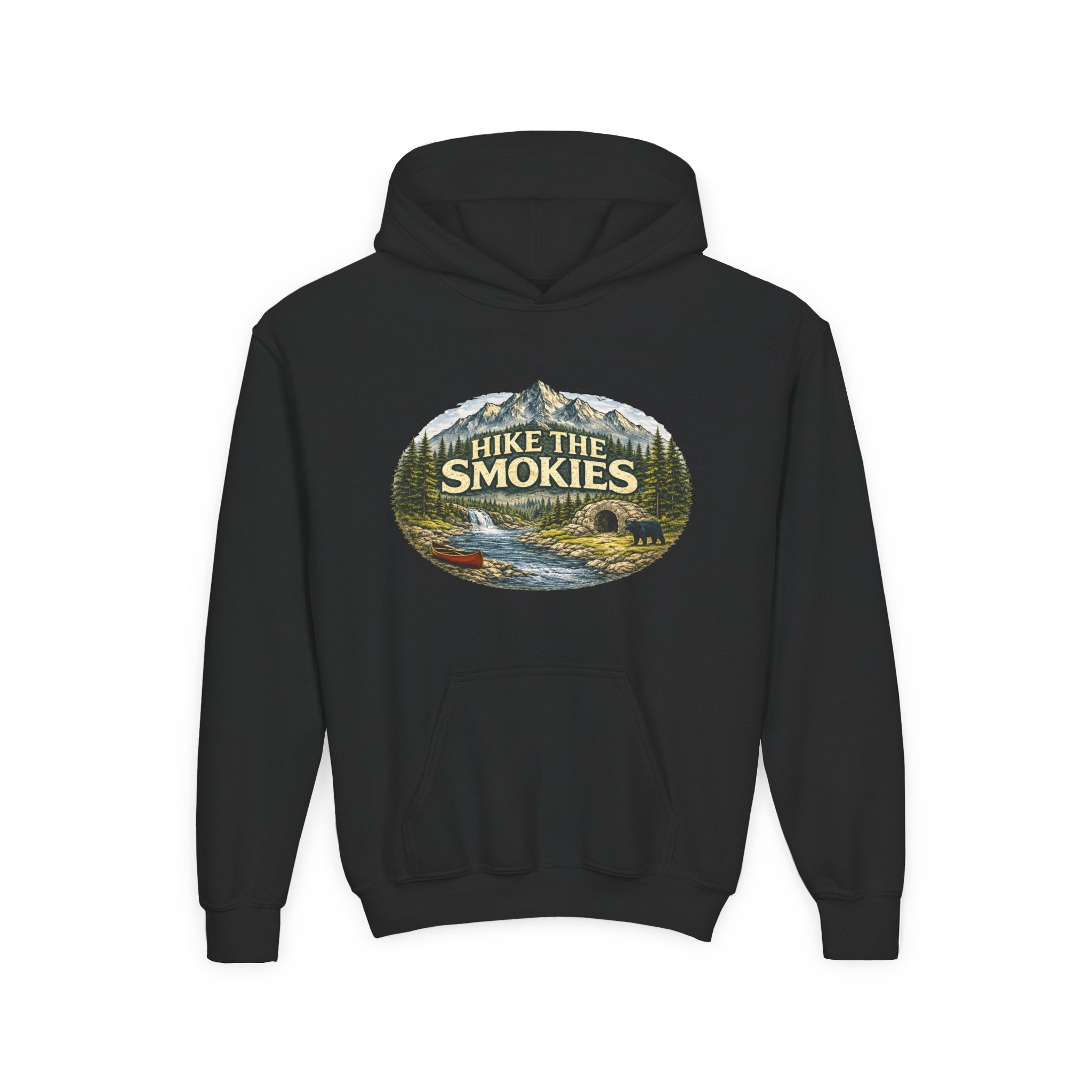 Youth Hoodie - 'Hike the Smokies' Mountain Camping Graphic