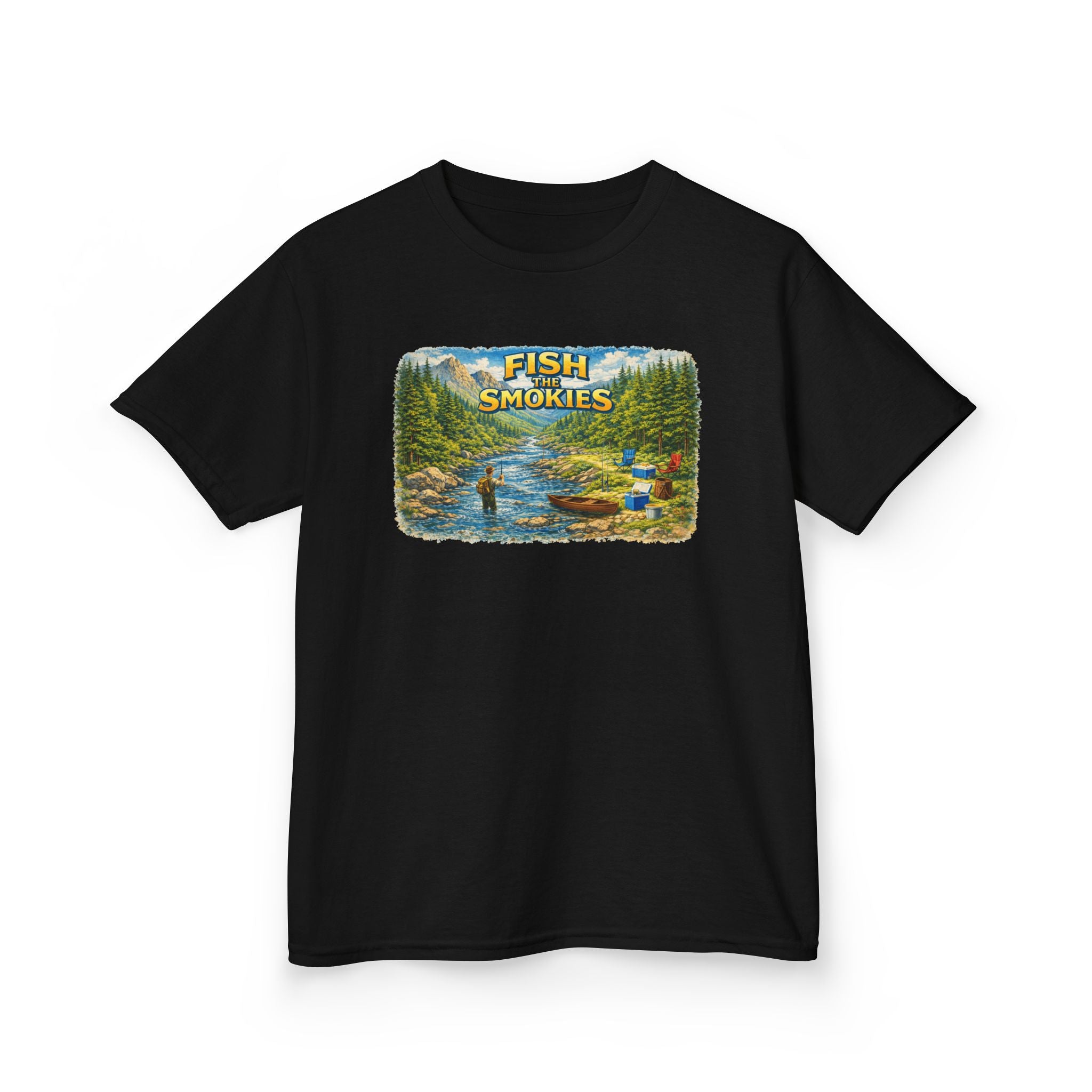 Kids T-Shirt - 'Fish The Smokies' River Fishing Graphic Tee for Outdoorsy Kids