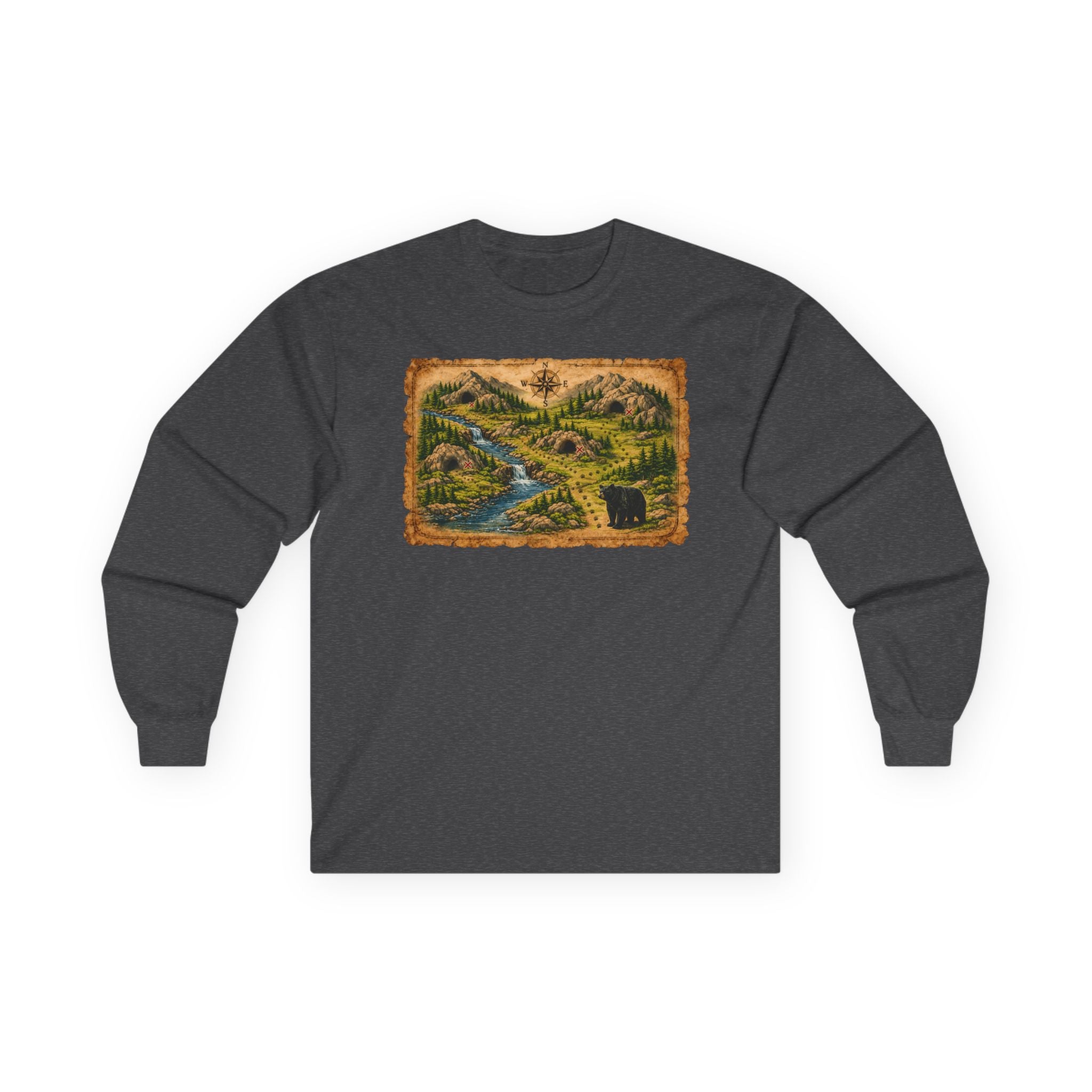 Bear Cave Treasure Map  Long Sleeve Unisex Tee