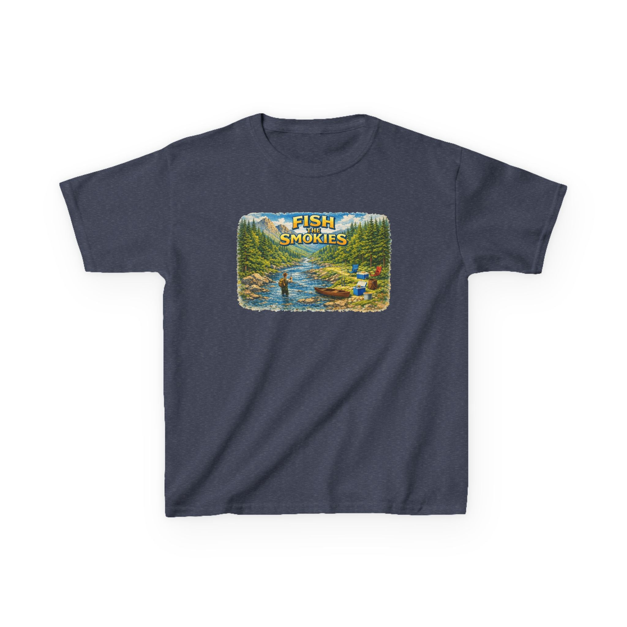 Kids T-Shirt - 'Fish The Smokies' River Fishing Graphic Tee for Outdoorsy Kids
