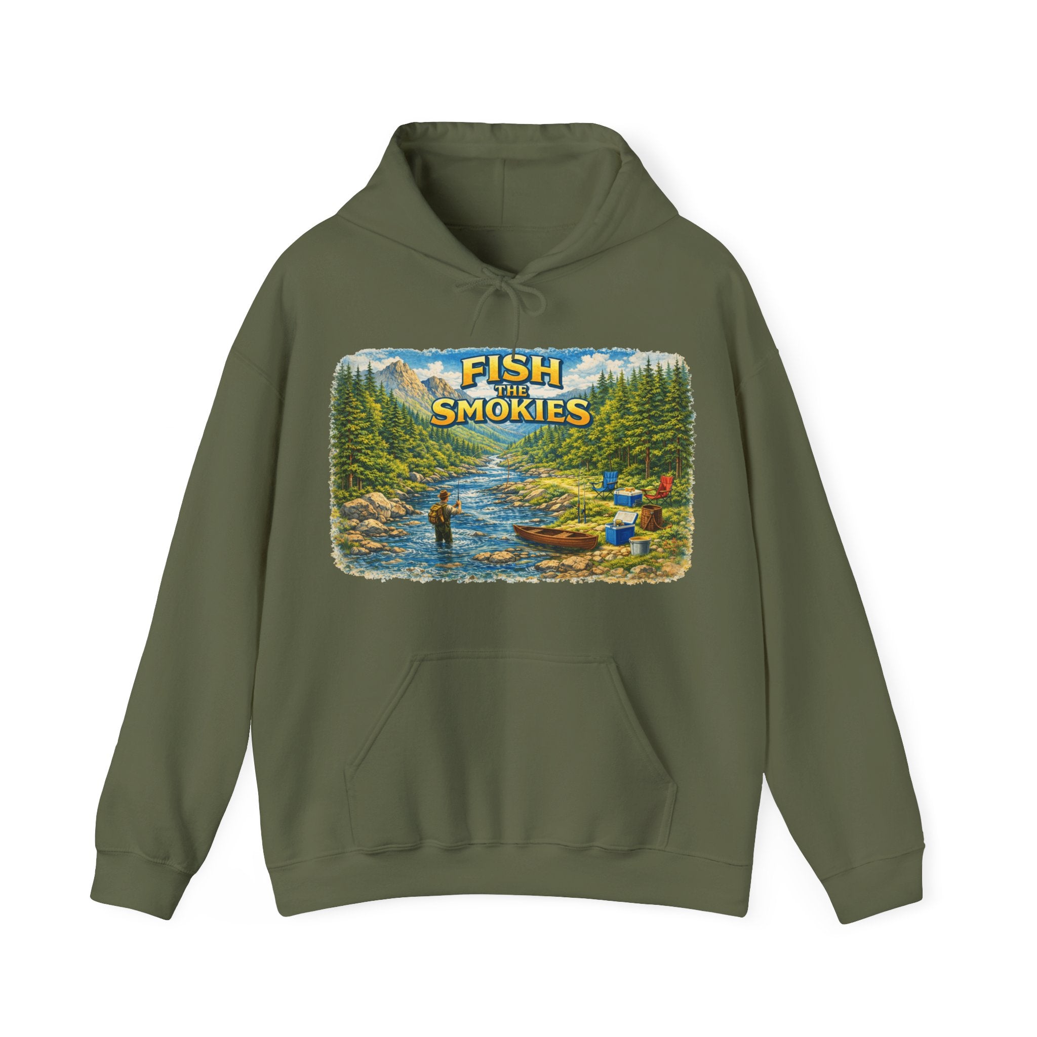 Fish Smokies Fishing Unisex Hoodie - Smoky Mountains River Scene Sweatshirt