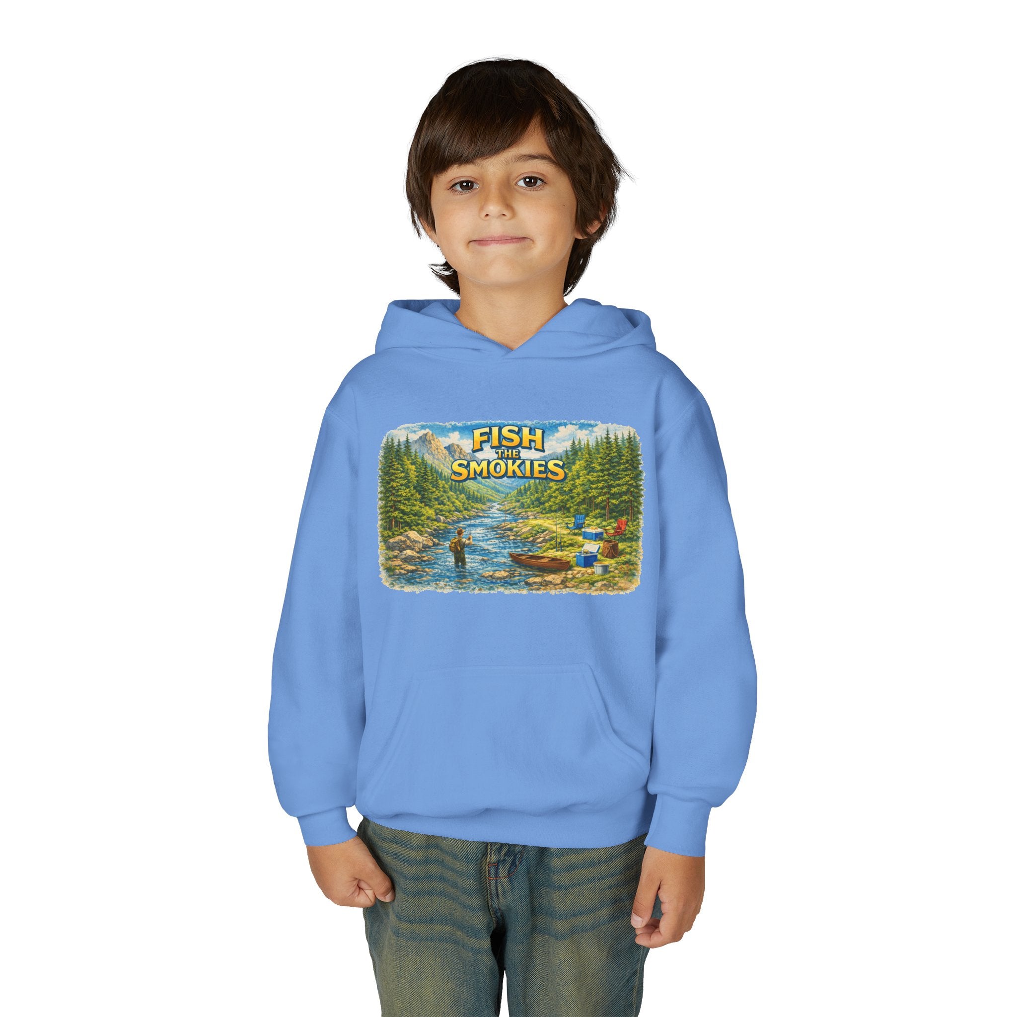 Youth Hoodie - "Fish The Smokies" Scenic Fishing Sweatshirt