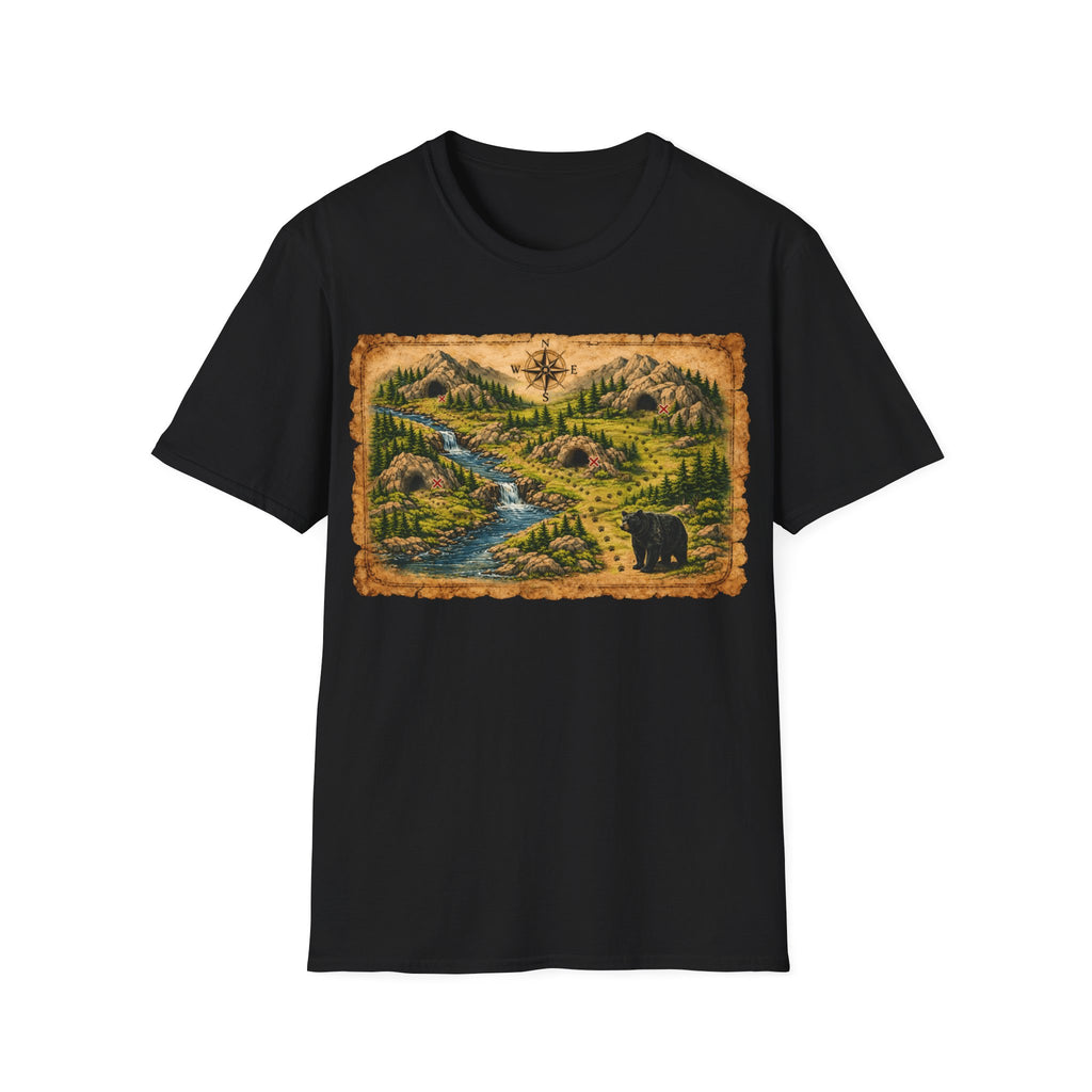 Adventure Map Unisex T-Shirt — Vintage Hiking Map with River & Bear Art