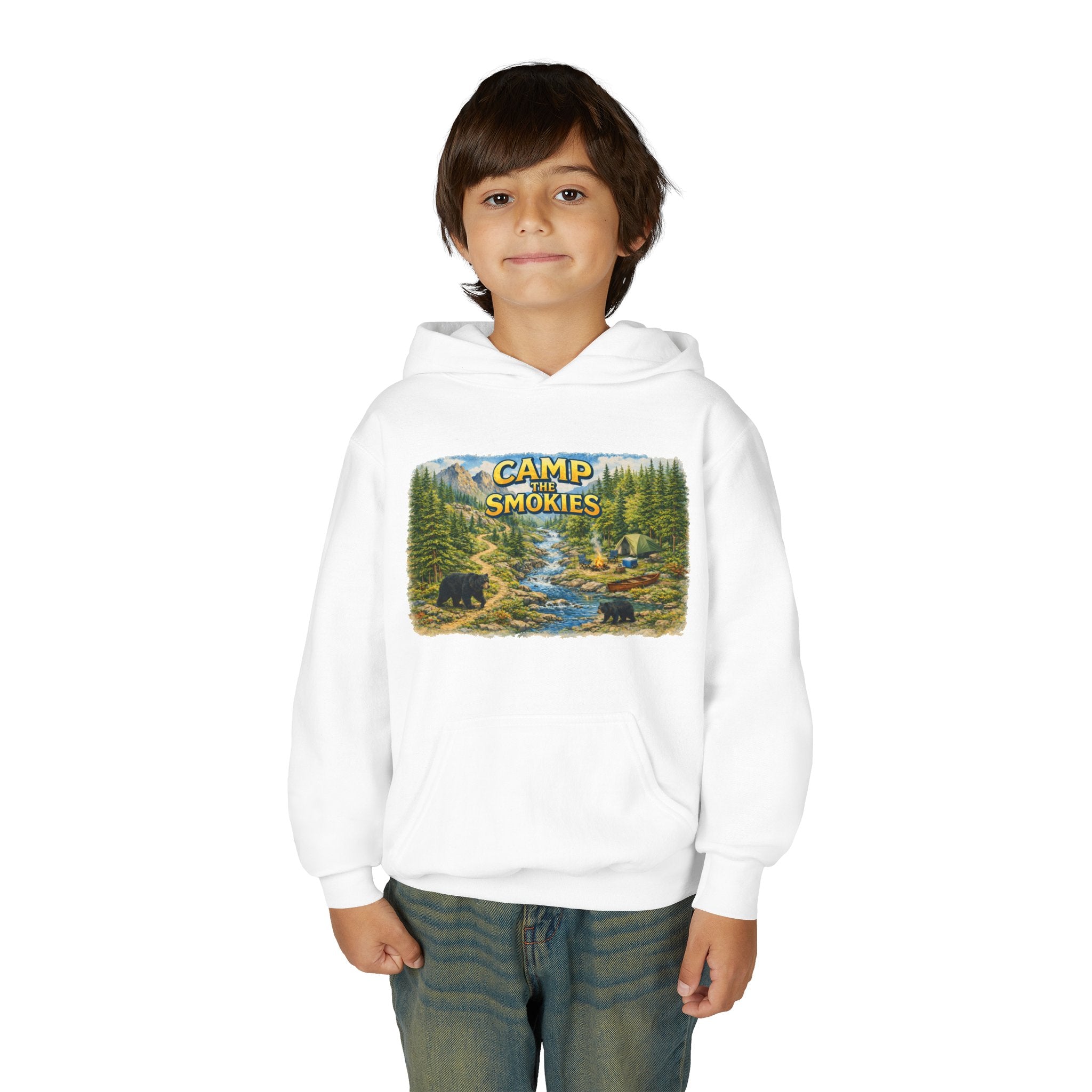 Camp Smokies Youth Hoodie — Outdoor Camping Graphic Sweatshirt