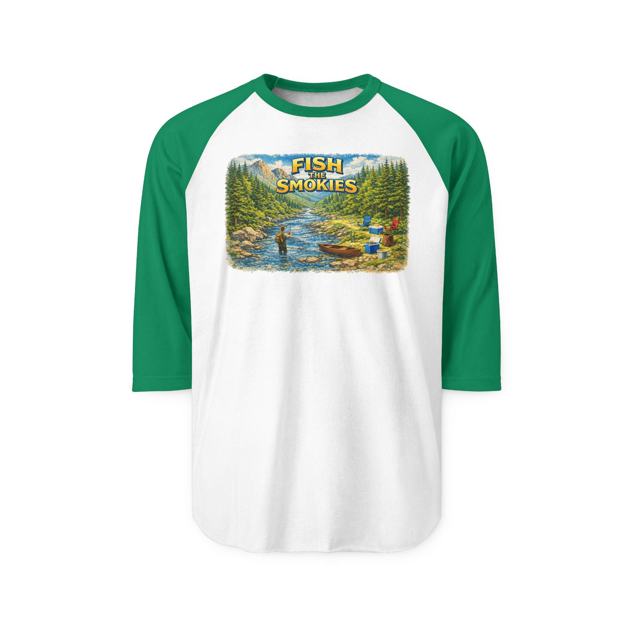 Smokies Fishing Unisex Raglan Shirt - 'Fish the Smokies' 3/4 Sleeve Outdoor Tee