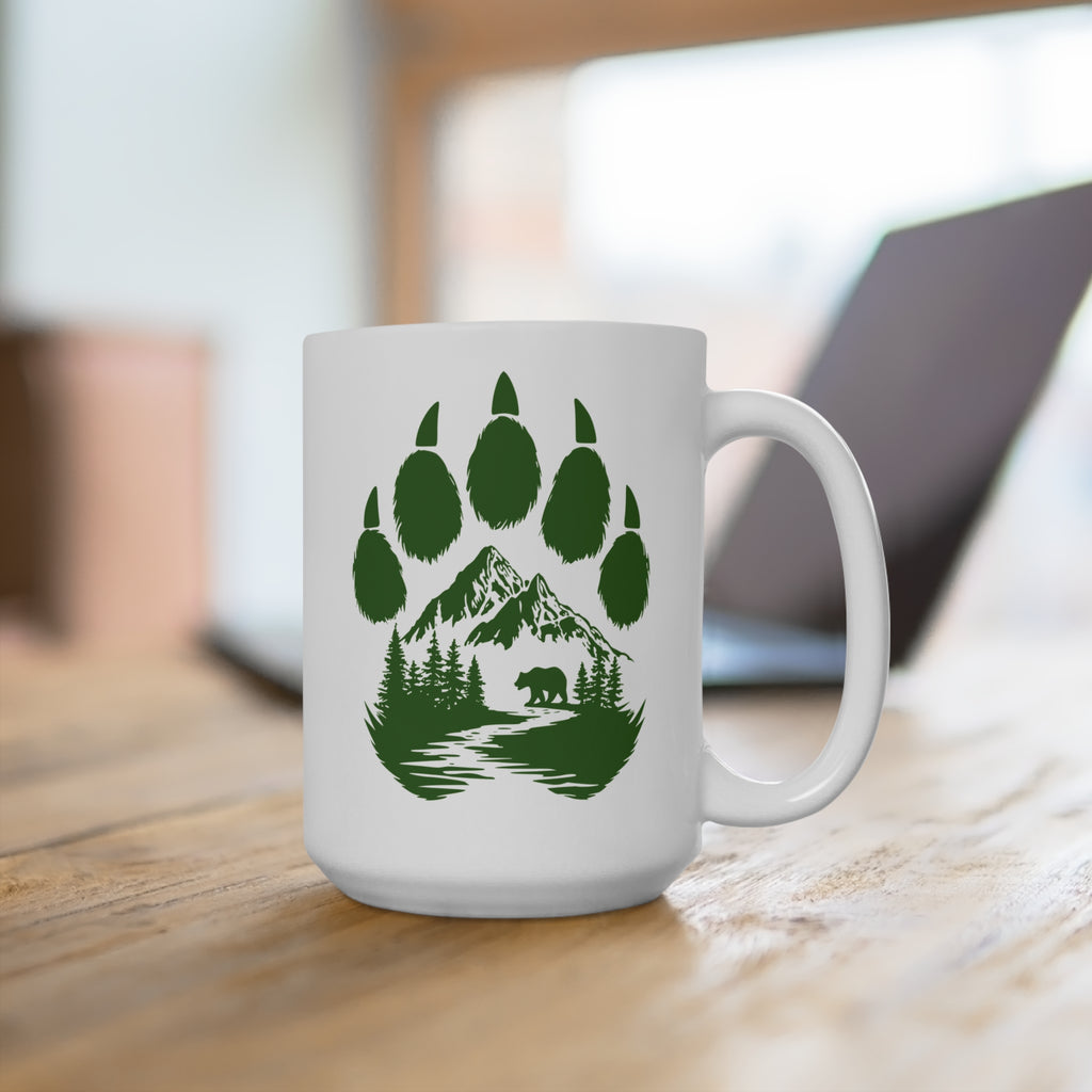 Bear Paw Mountain Scene mug | Wilderness Bear Silhouette, 15oz Ceramic Mug