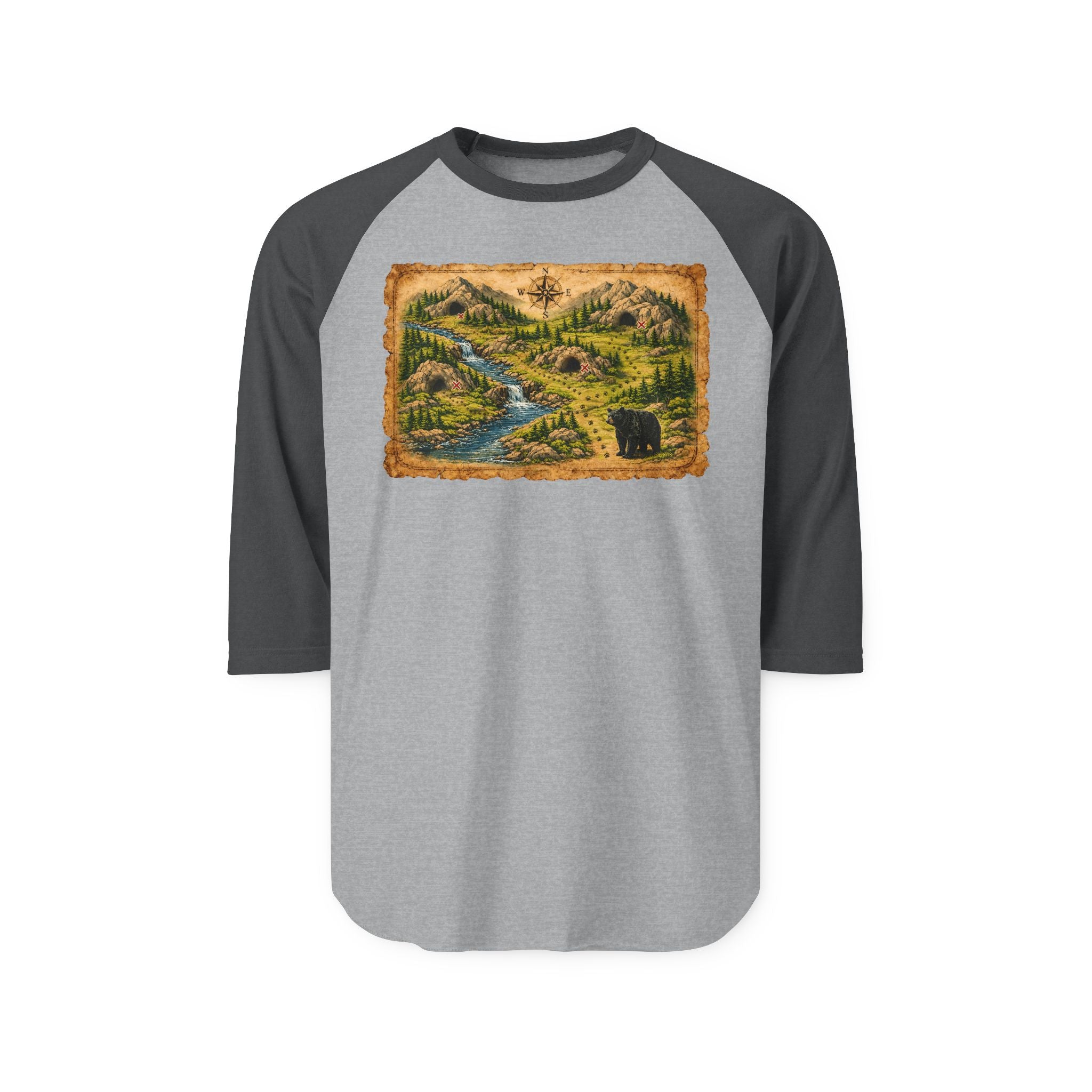 Bear Cave Treasure Map - Unisex Raglan Shirt