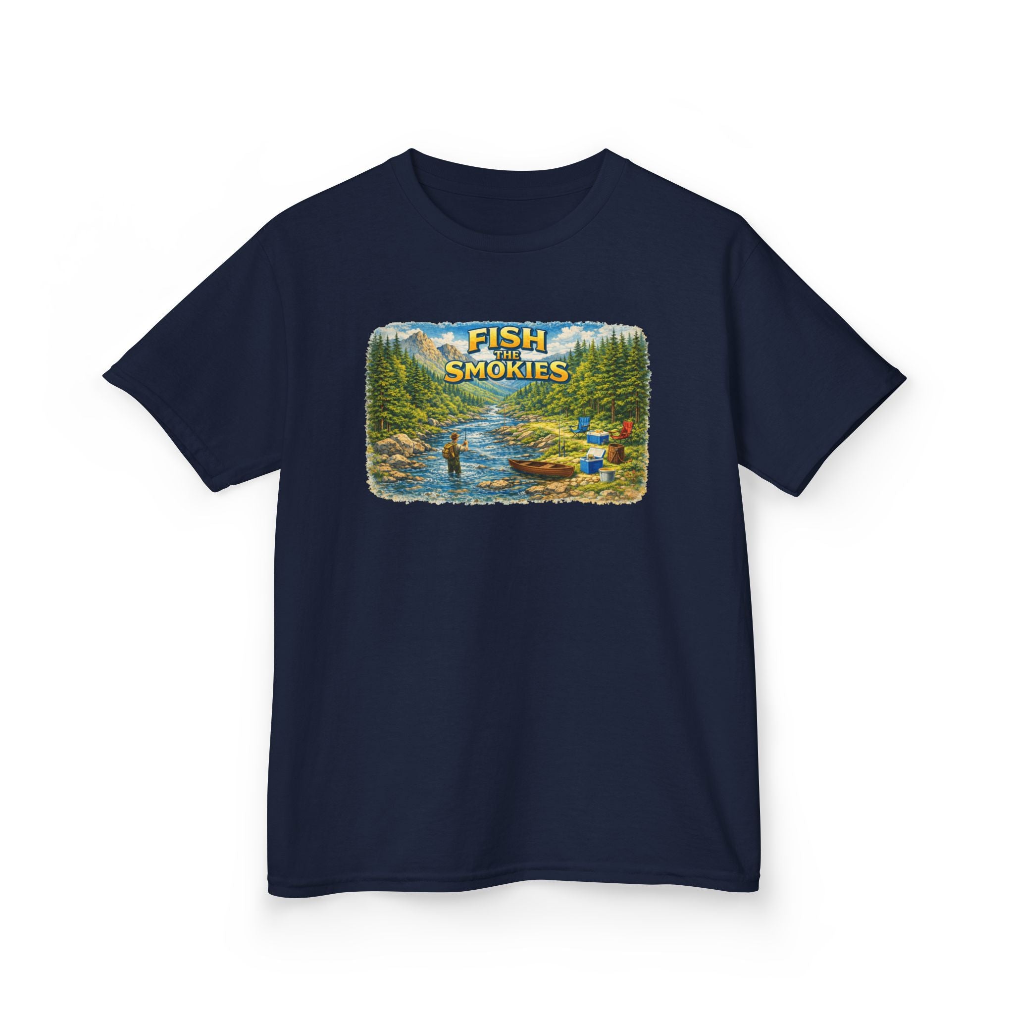 Kids T-Shirt - 'Fish The Smokies' River Fishing Graphic Tee for Outdoorsy Kids
