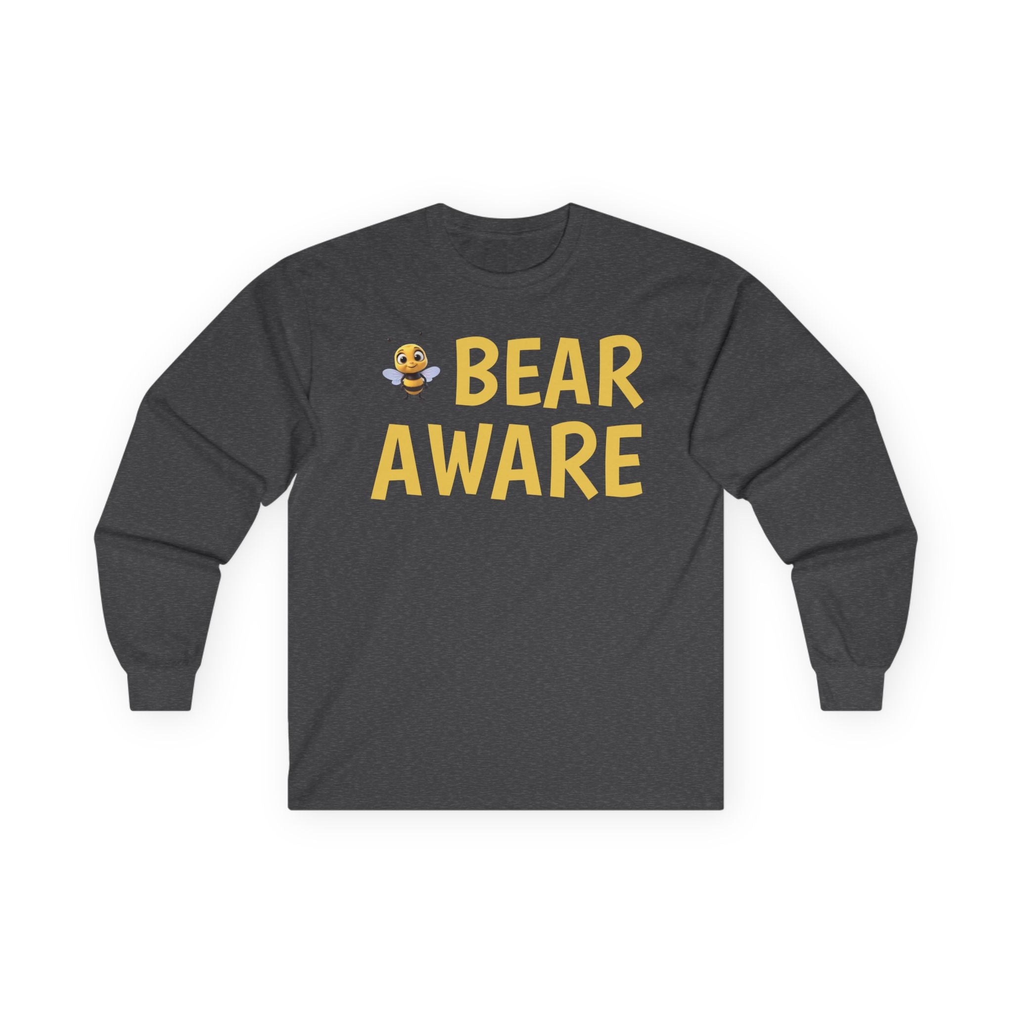 Bear Aware Long Sleeve Tee — Cute Yellow Bear Graphic Shirt