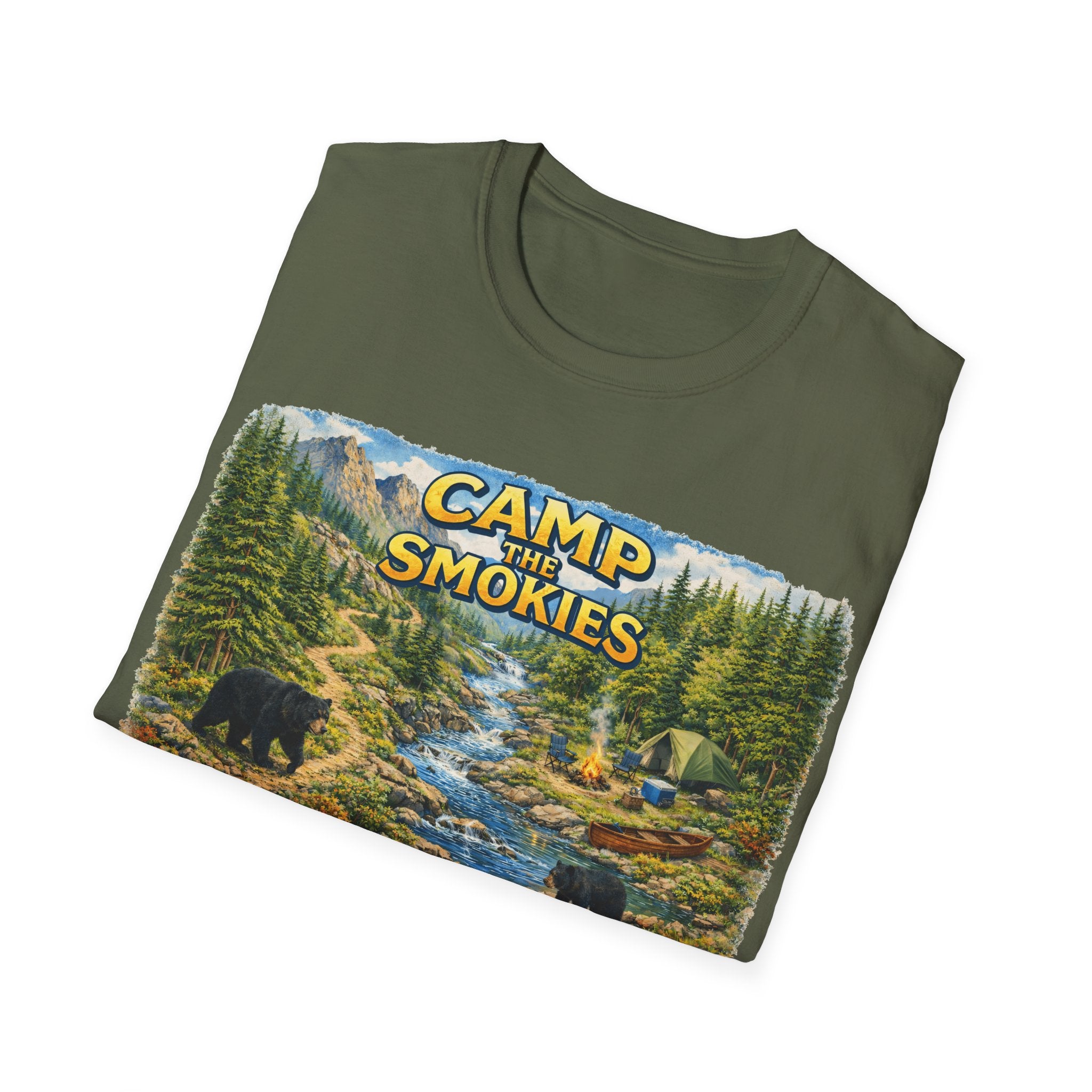 Camp the Smokies Unisex T-Shirt – Rustic Mountain Camping Graphic Tee