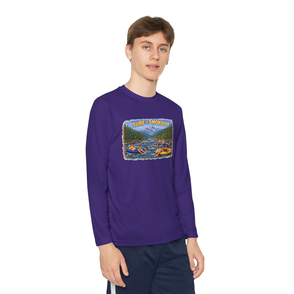 Youth Long Sleeve Tee — Tube the Smokies River Tubing Graphic