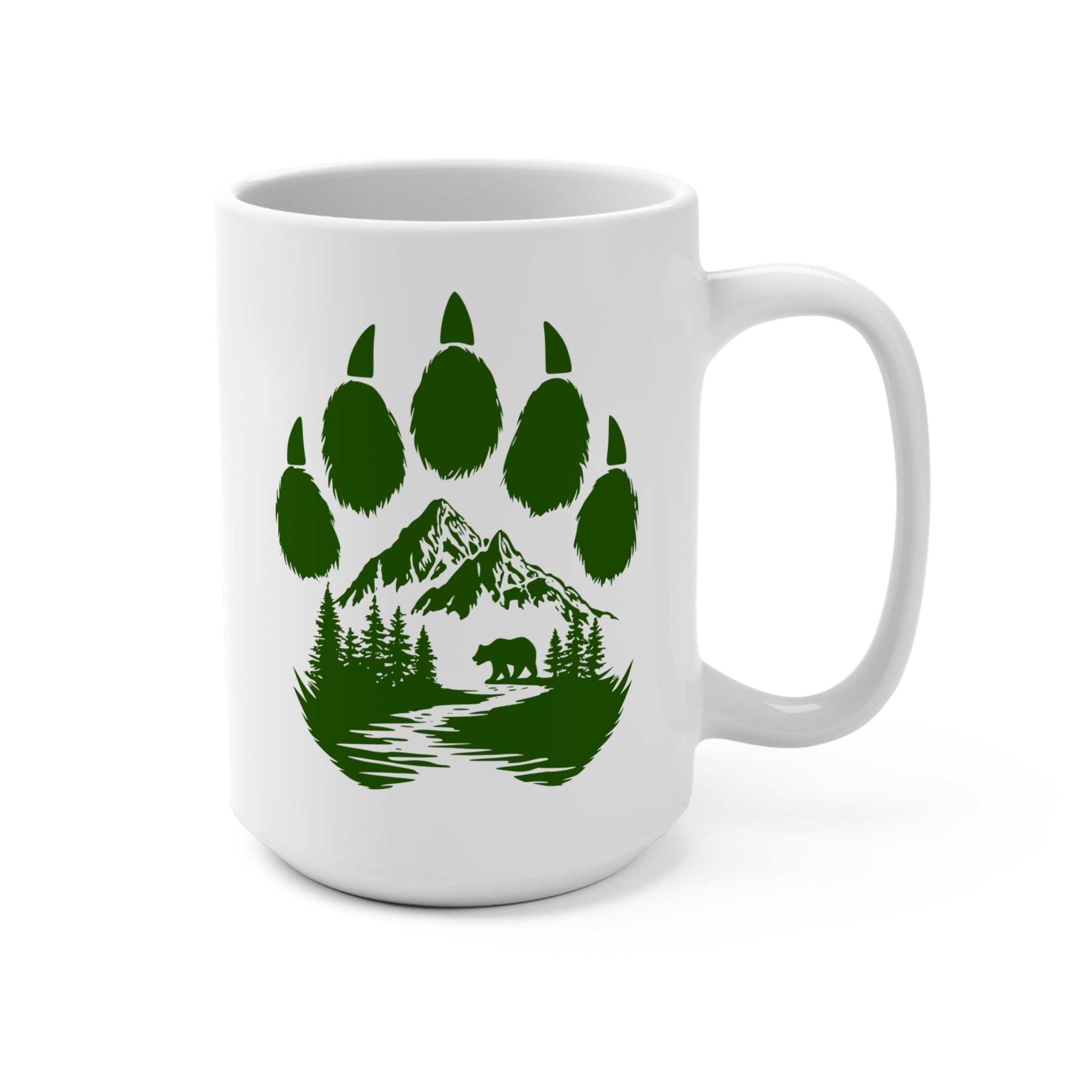 Bear Paw Mountain Scene mug | Wilderness Bear Silhouette, 15oz Ceramic Mug
