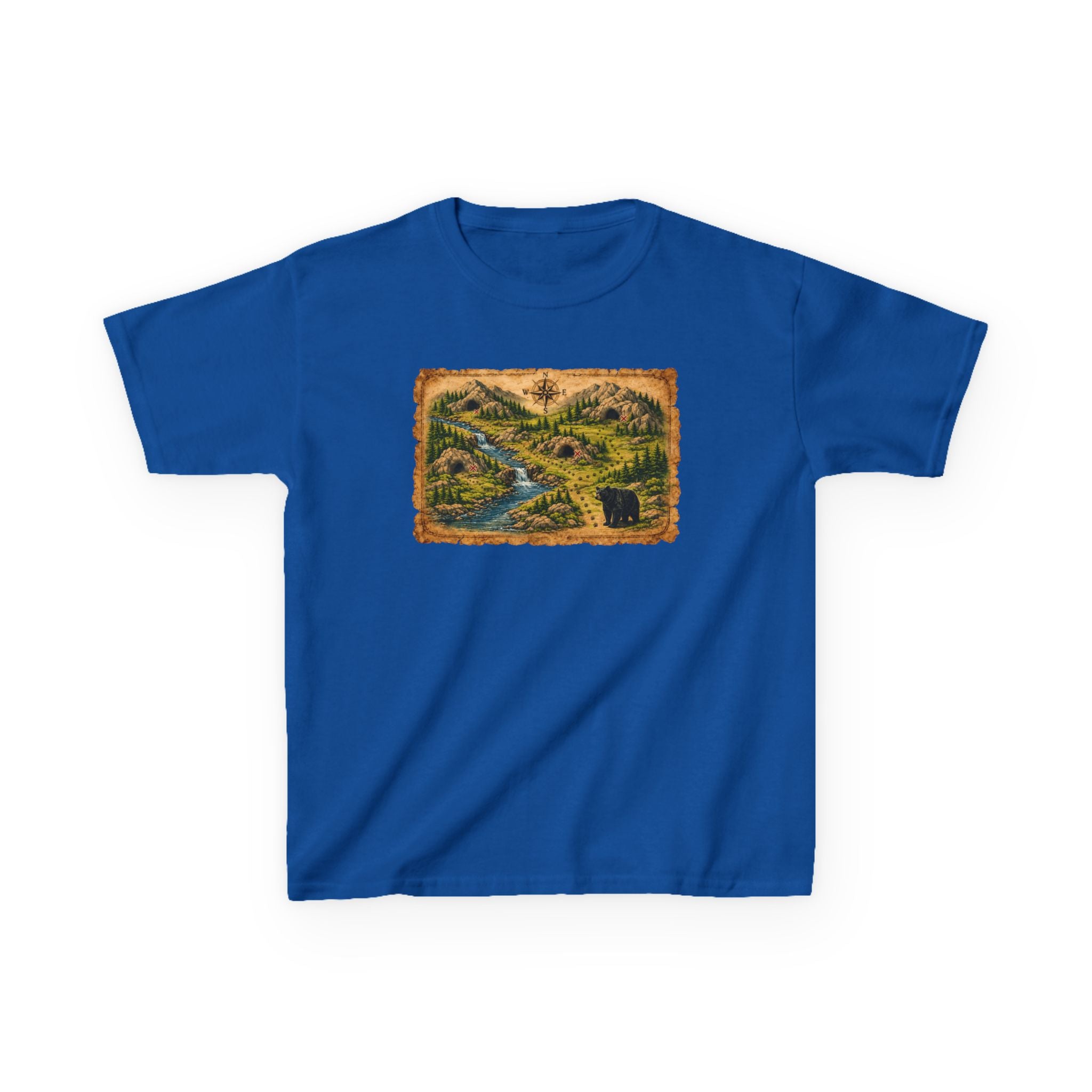 Kids Tee — Bear Cave Treasure Map "Which Cave Has the Bear?"