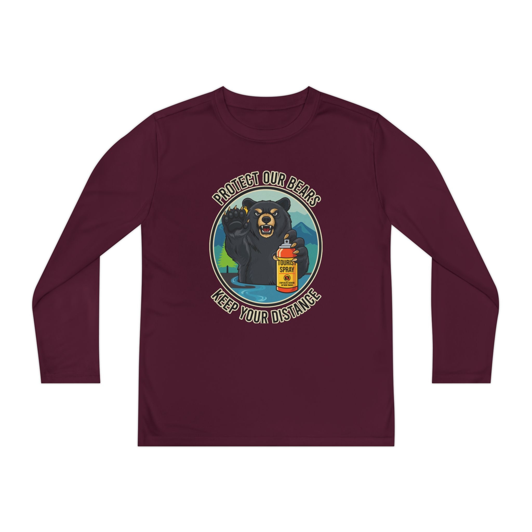 Youth Long Sleeve Tee — "Protect Our Bears, Keep Your Distance" Wildlife Conservation Shirt