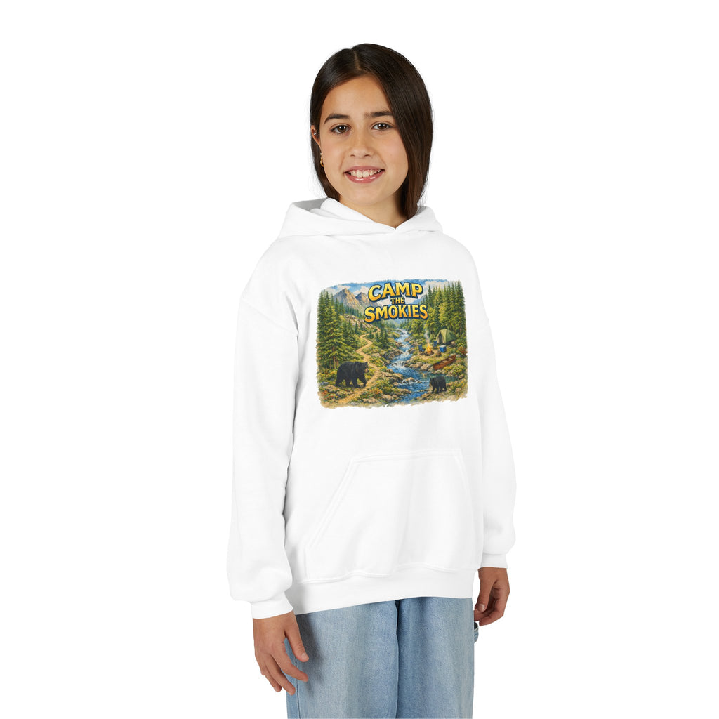 Camp Smokies Youth Hoodie — Outdoor Camping Graphic Sweatshirt
