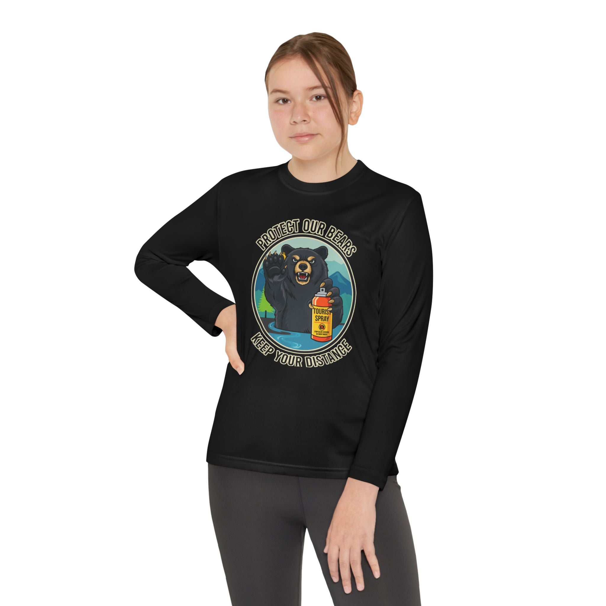 Youth Long Sleeve Tee — "Protect Our Bears, Keep Your Distance" Wildlife Conservation Shirt
