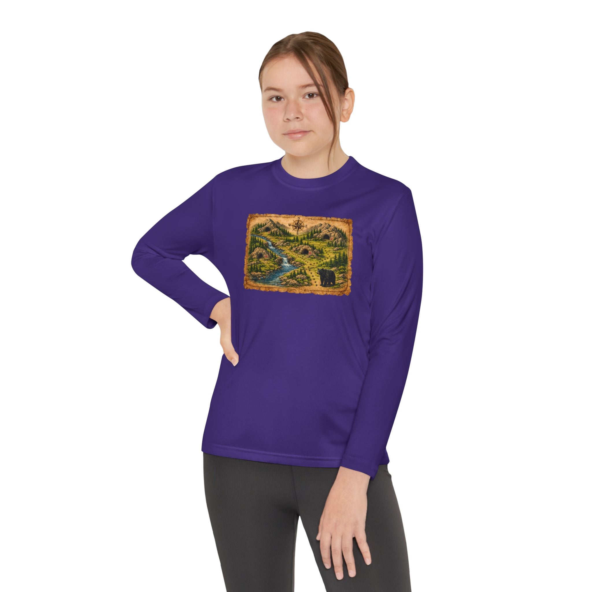 Youth Long Sleeve Tee — Bear Cave Treasure Map