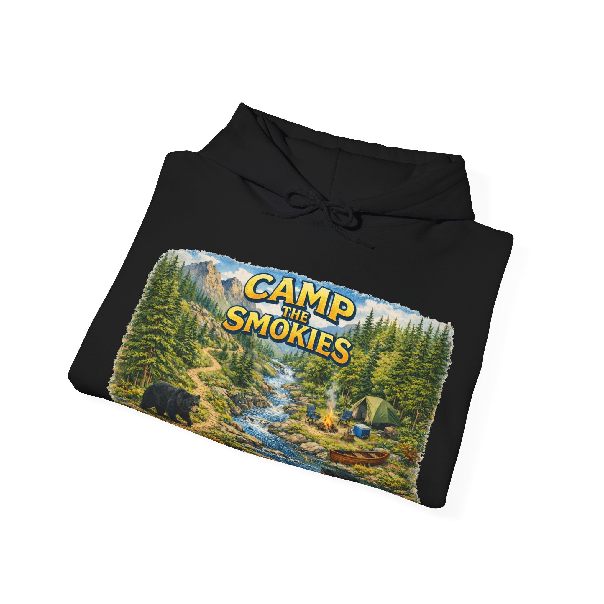 Camp The Smokies Unisex Hoodie — Scenic Mountain Bears Camping Sweatshirt