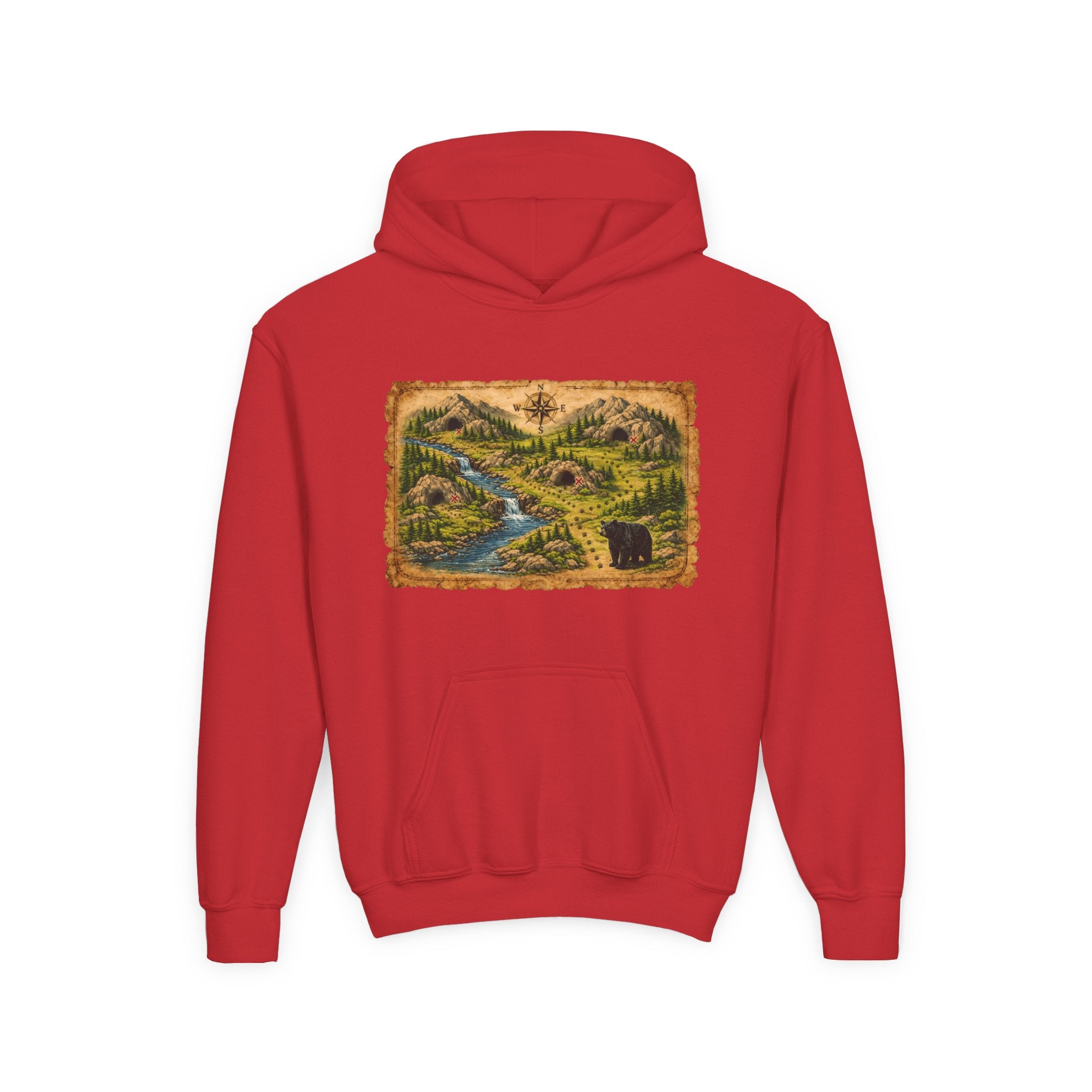 Youth Hoodie with Rustic Wilderness Map Graphic