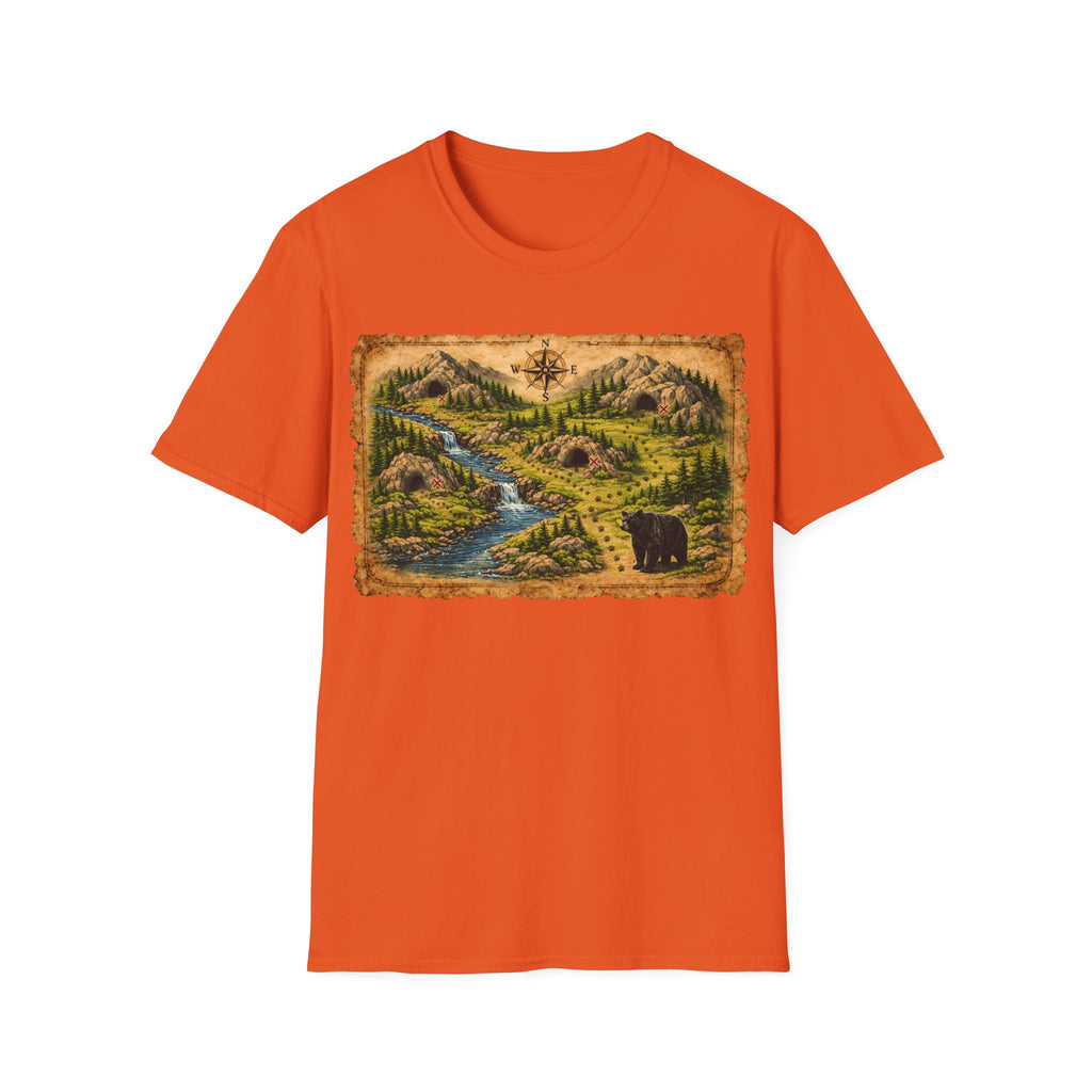 Adventure Map Unisex T-Shirt — Vintage Hiking Map with River & Bear Art