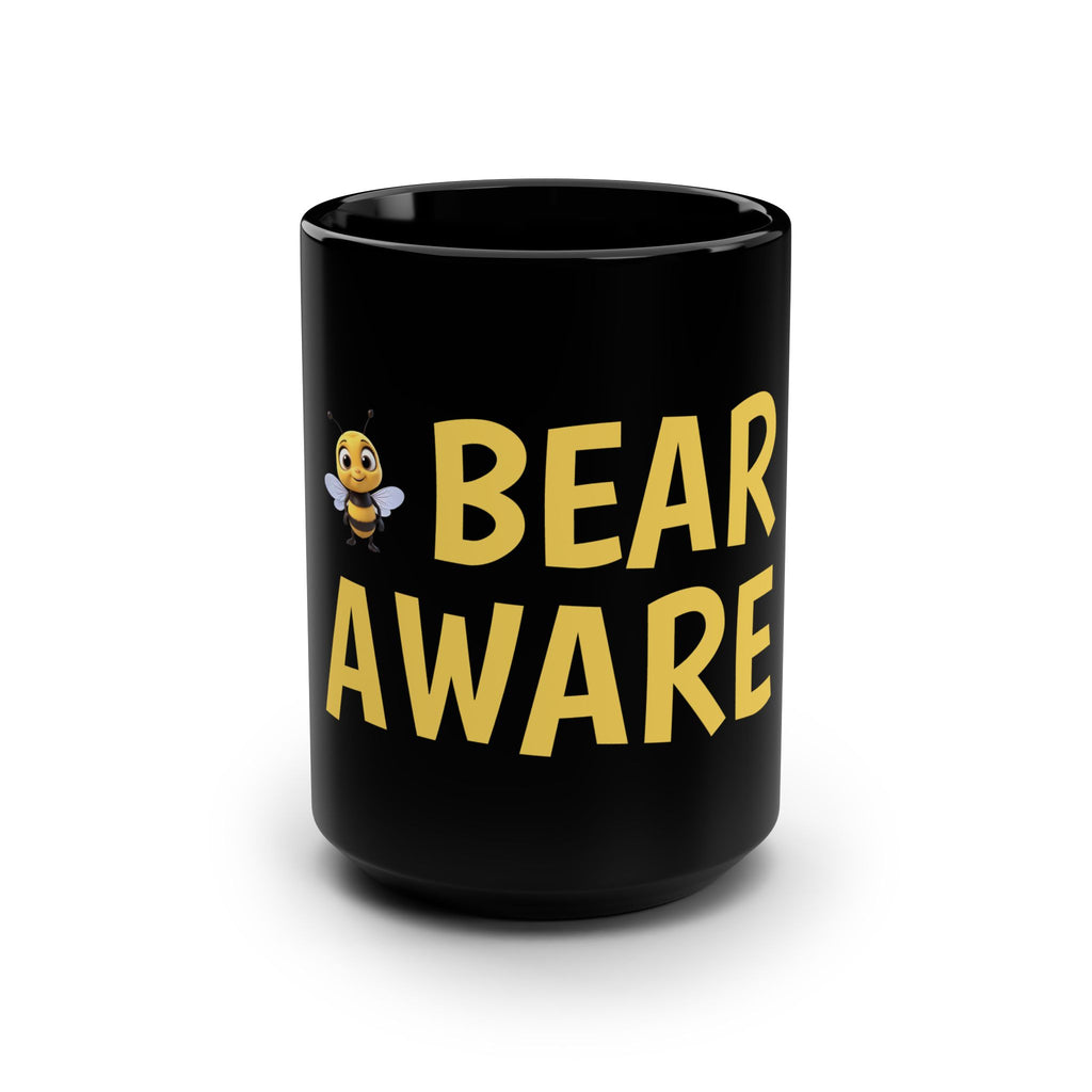 Bear Aware 15oz Black Coffee Mug – Cute Bee Design