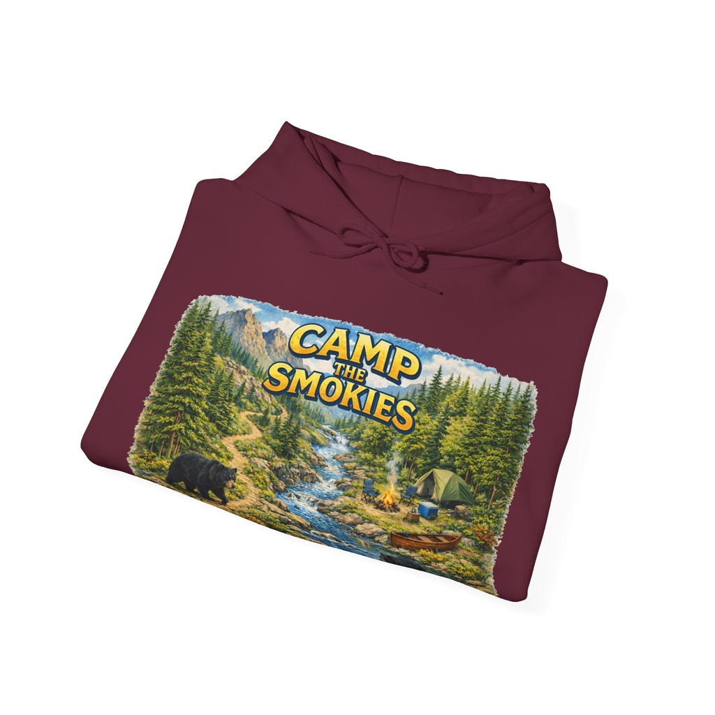 Camp The Smokies Unisex Hoodie — Scenic Mountain Bears Camping Sweatshirt