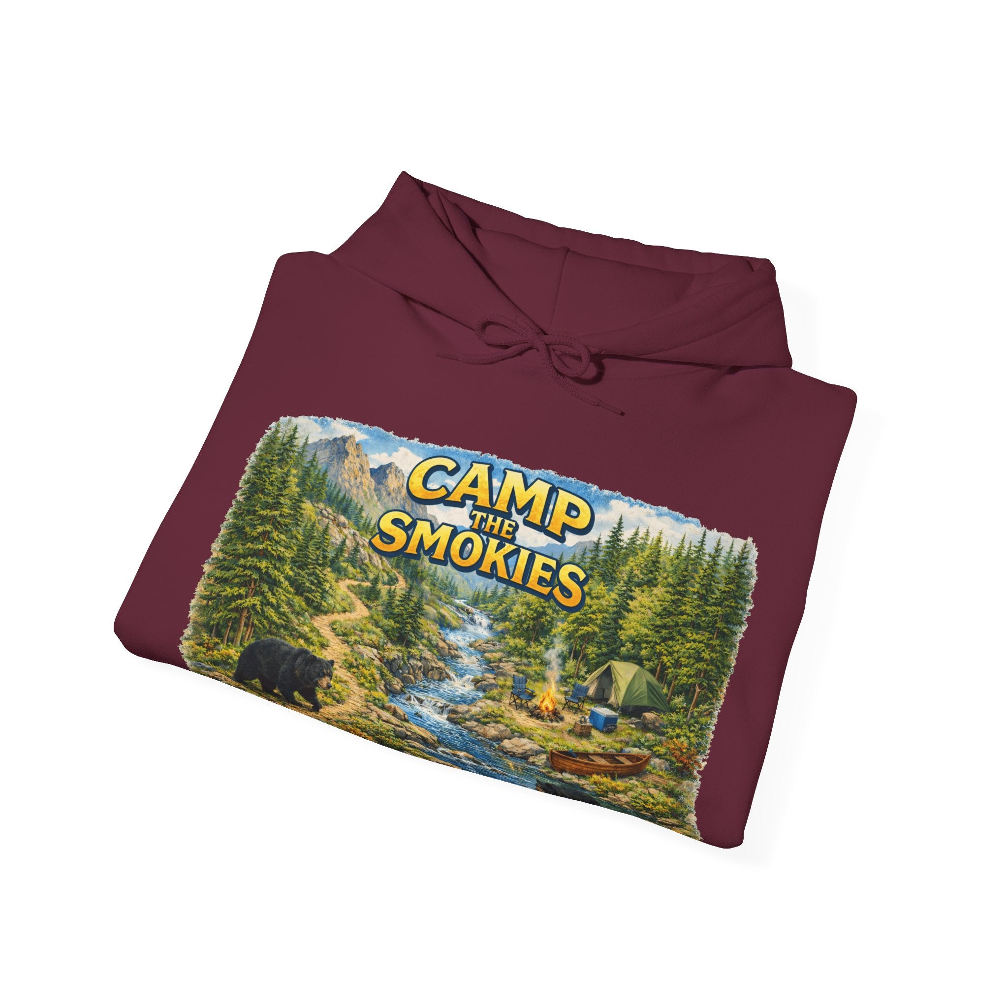Camp The Smokies Unisex Hoodie — Scenic Mountain Bears Camping Sweatshirt