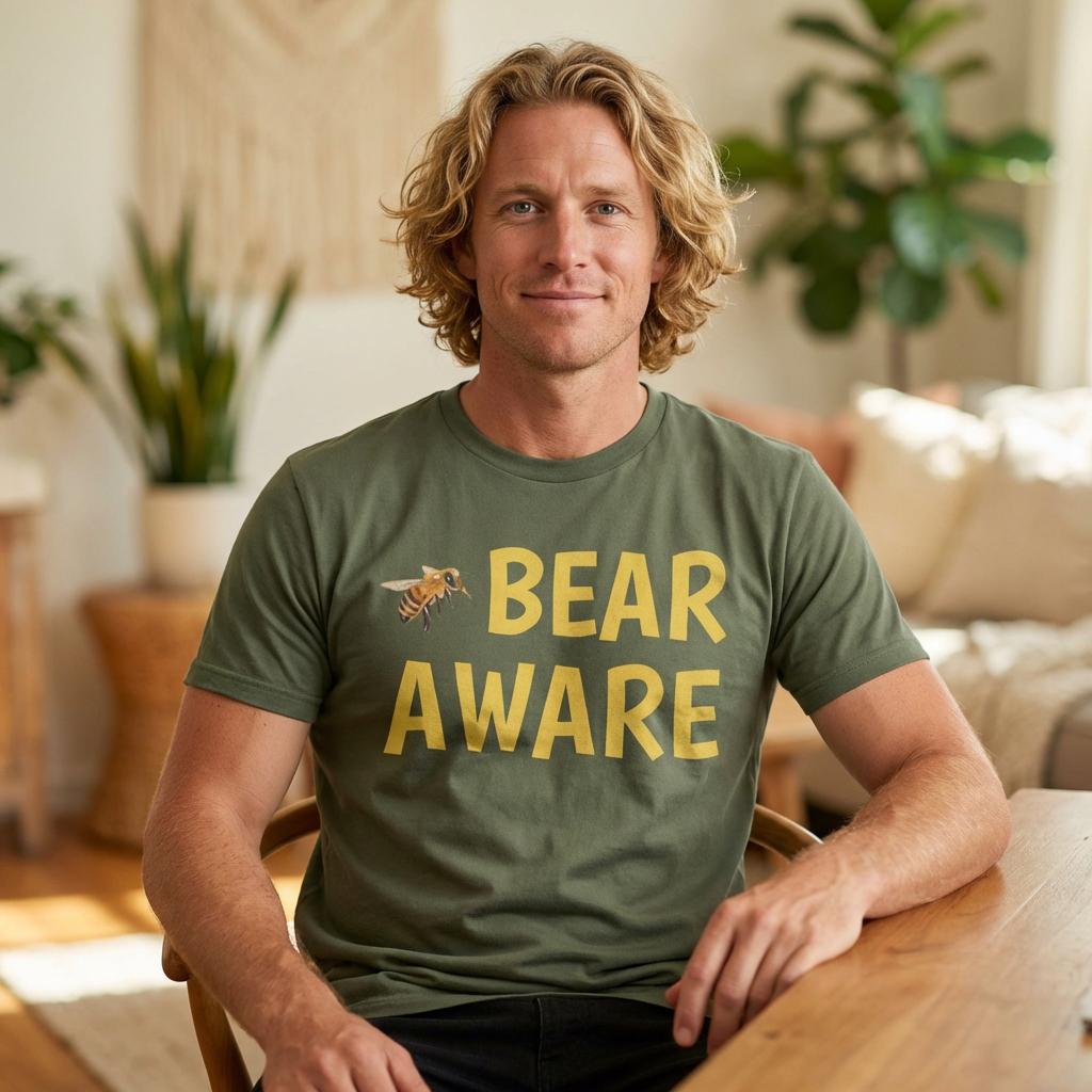 Bear Aware Unisex Tee — Funny Nature T-Shirt with Bee Graphic