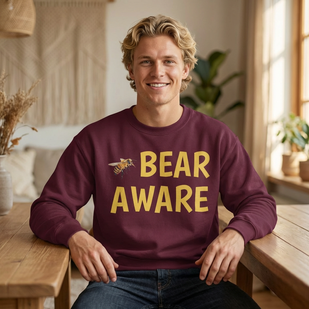 Bear Aware Unisex Crewneck Sweatshirt — Nature-Lover Eco Graphic Pullover