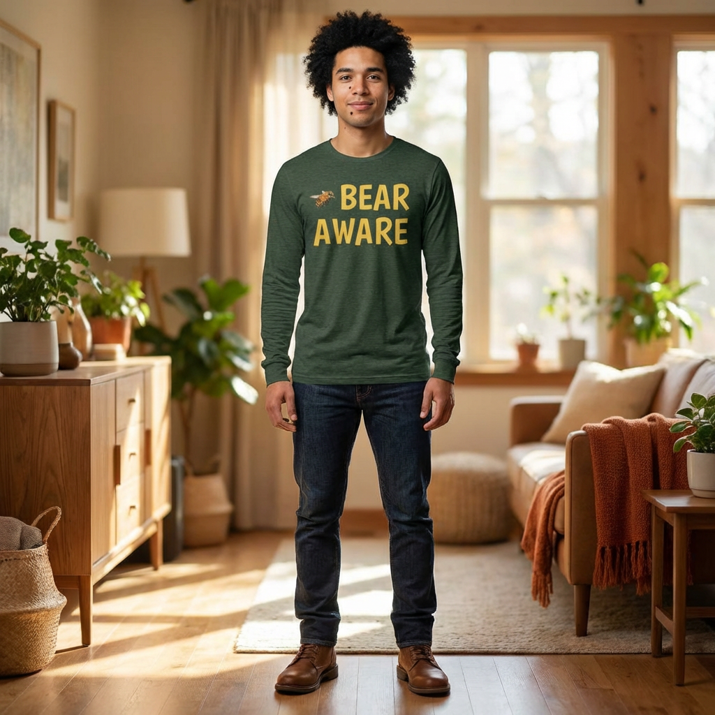 Bear Aware Long Sleeve Tee — Wildlife Safety Shirt with Bee Accent