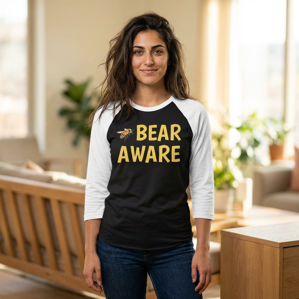 Bear Aware - Raglan 3/4 sleeve Unisex Shirt - Wildlife Awareness
