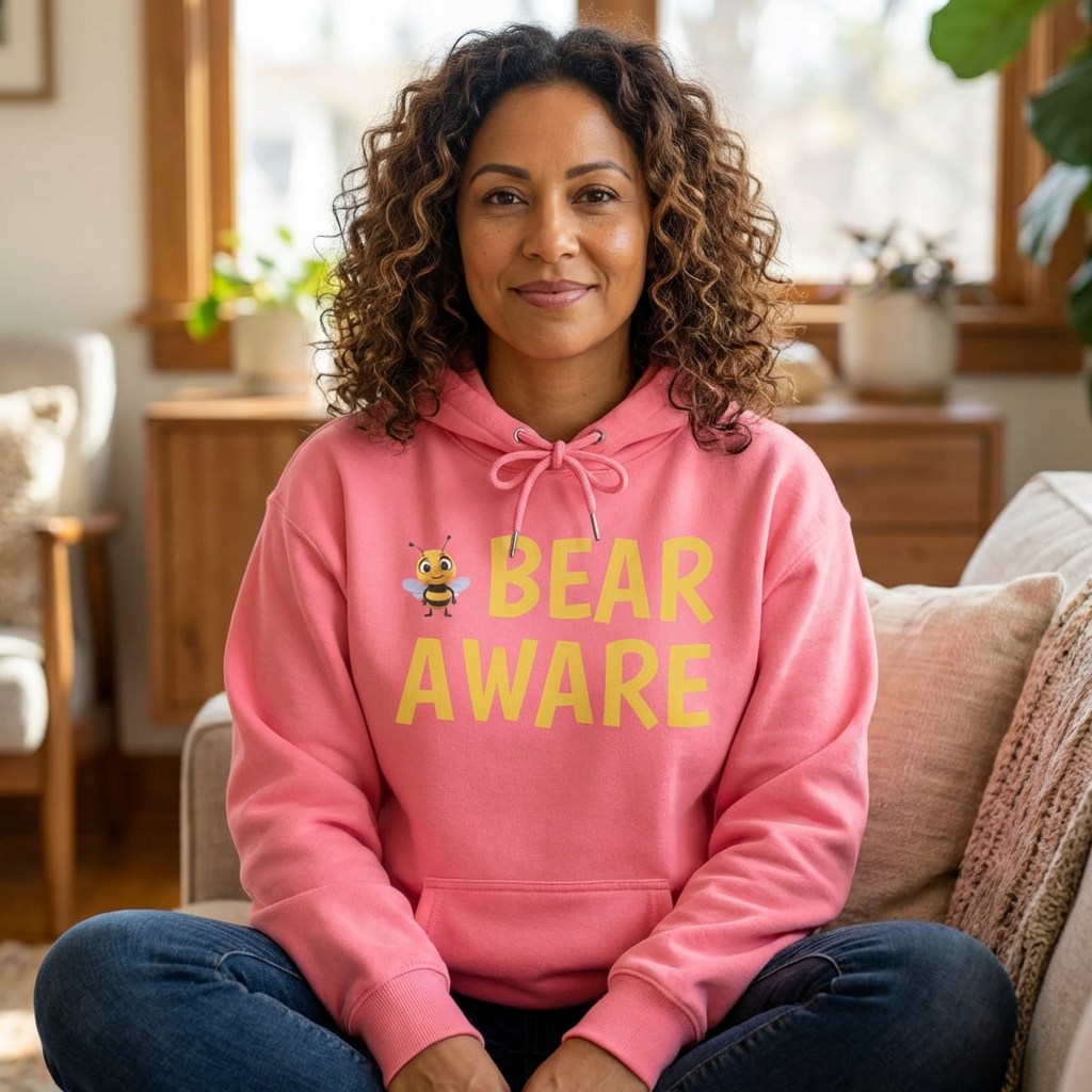 Bear Aware  Unisex Hoodie — Cute Bee Graphic Pullover