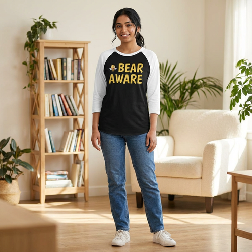 Bear Aware Raglan Shirt — Cute Bee Graphic 3/4 Sleeve Tee