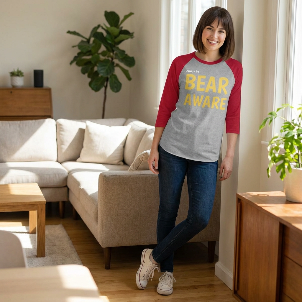 Bear Aware Raglan Shirt — "Always Be Bear Aware" 3/4 Sleeve Baseball Tee