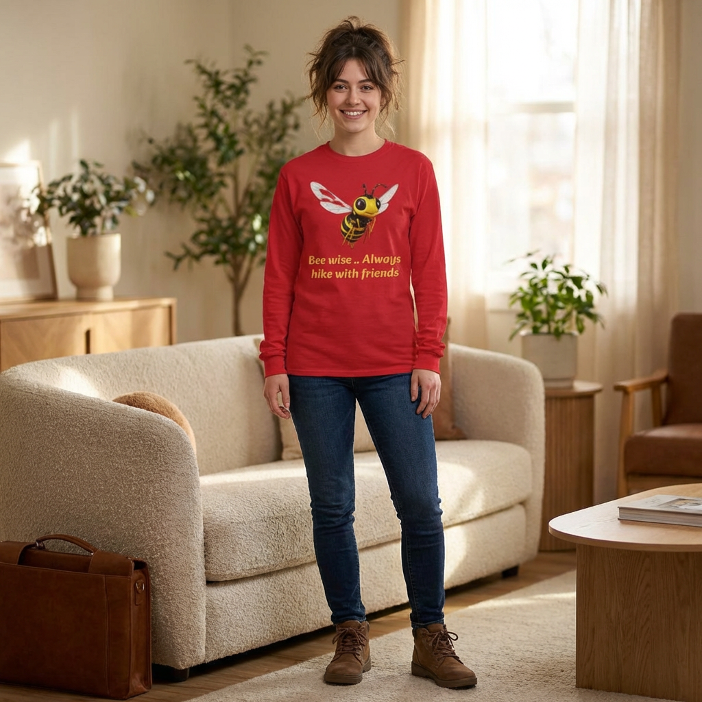 Bee Wise Long Sleeve Tee – 'Bee wise... Always hike with a friend' Graphic Shirt